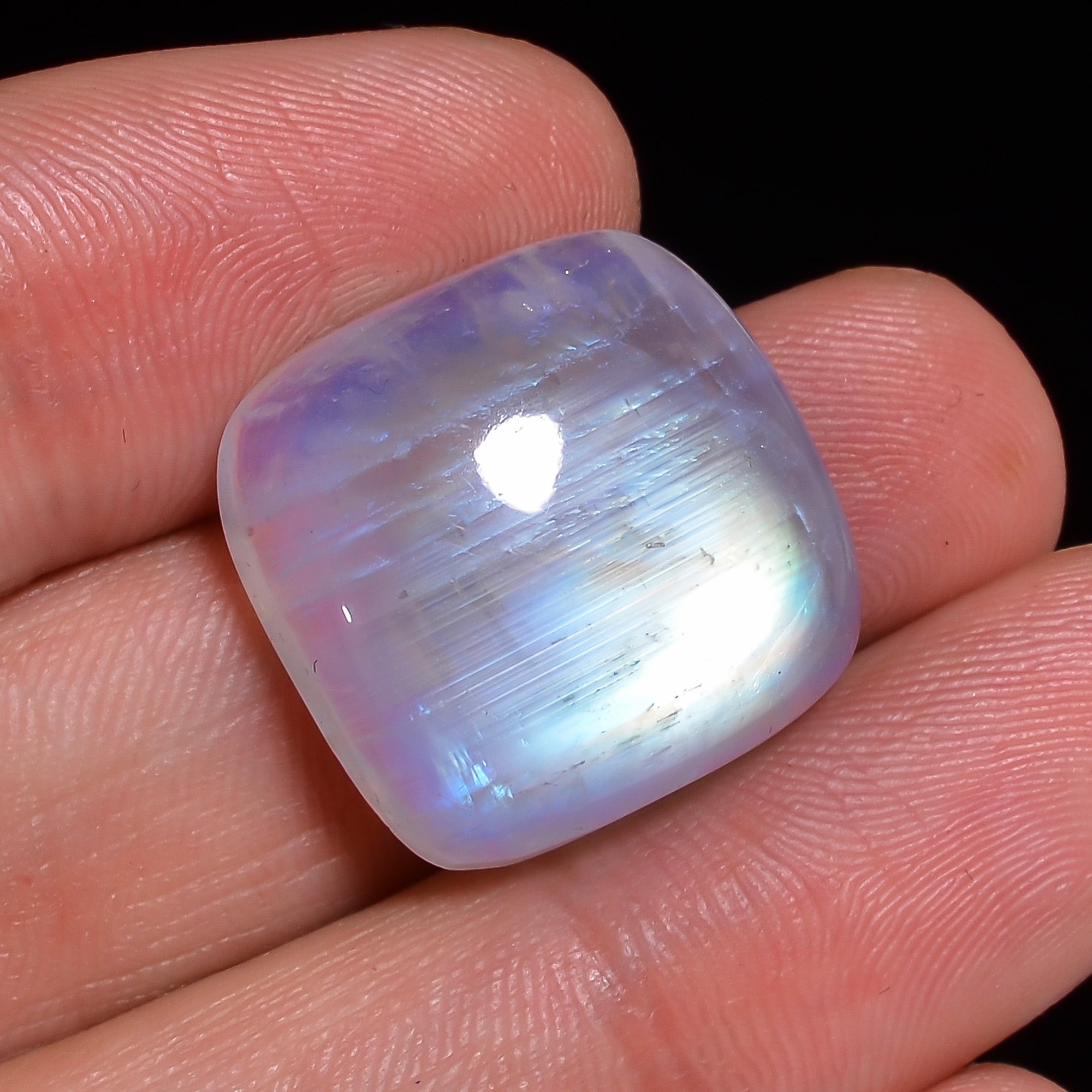 Natural Rainbow Moonstone Cushion Shape Cabochon Loose Gemstone For Making Jewelry 27 Ct. 18X18X8 mm Y-10092