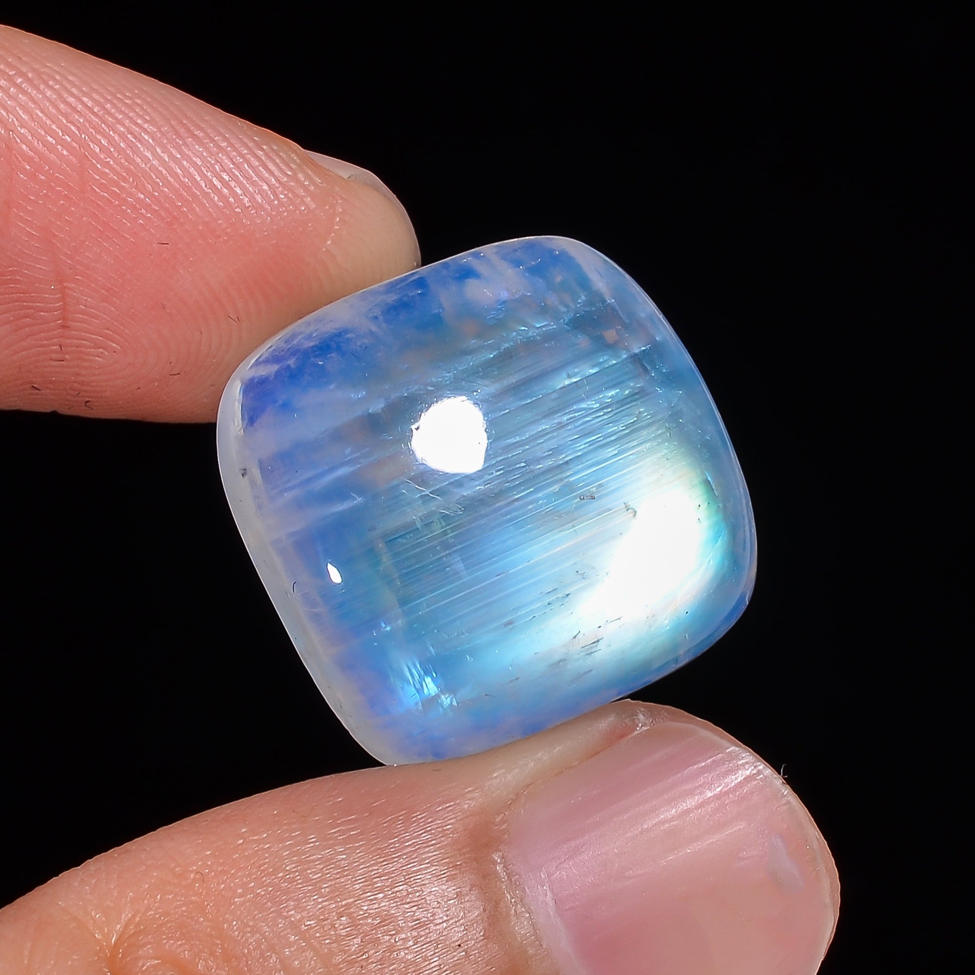 Natural Rainbow Moonstone Cushion Shape Cabochon Loose Gemstone For Making Jewelry 27 Ct. 18X18X8 mm Y-10092