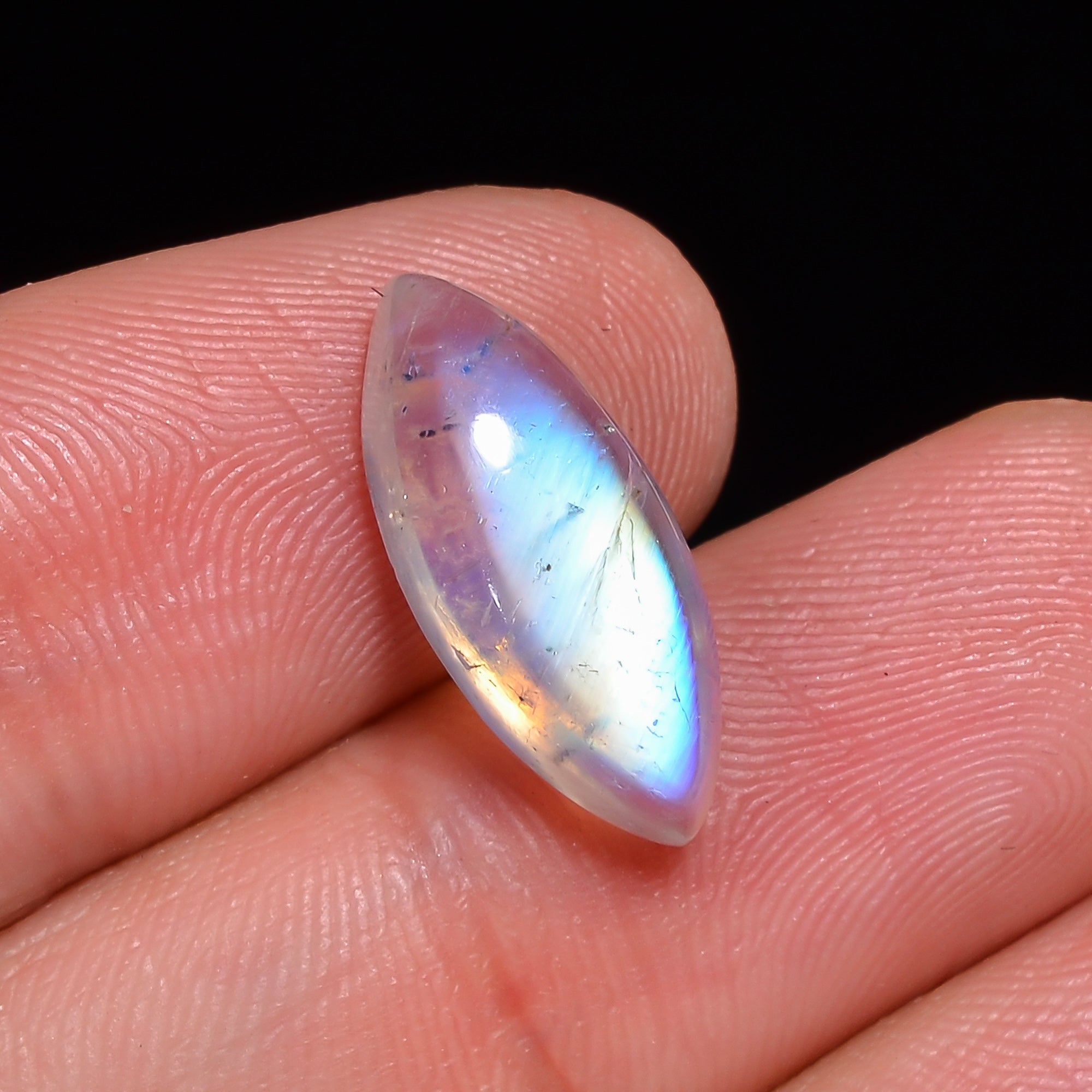 Natural Rainbow Moonstone Marquise Shape Cabochon Loose Gemstone For Making Jewelry 5.5 Ct. 17X7X6 mm Y-10095