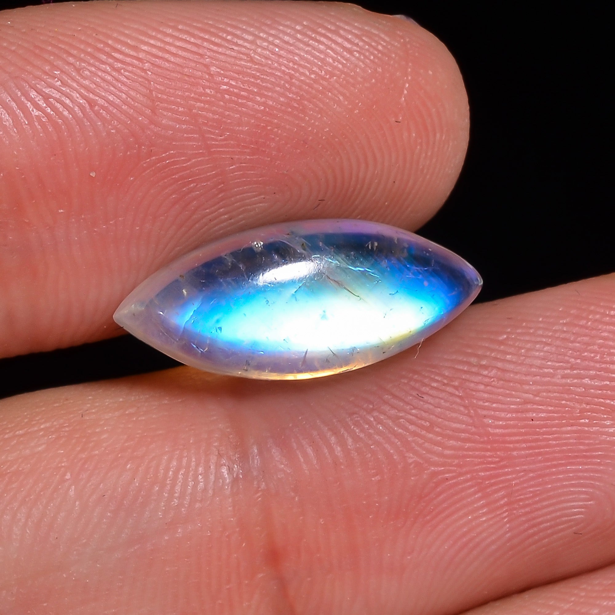 Natural Rainbow Moonstone Marquise Shape Cabochon Loose Gemstone For Making Jewelry 5.5 Ct. 17X7X6 mm Y-10095