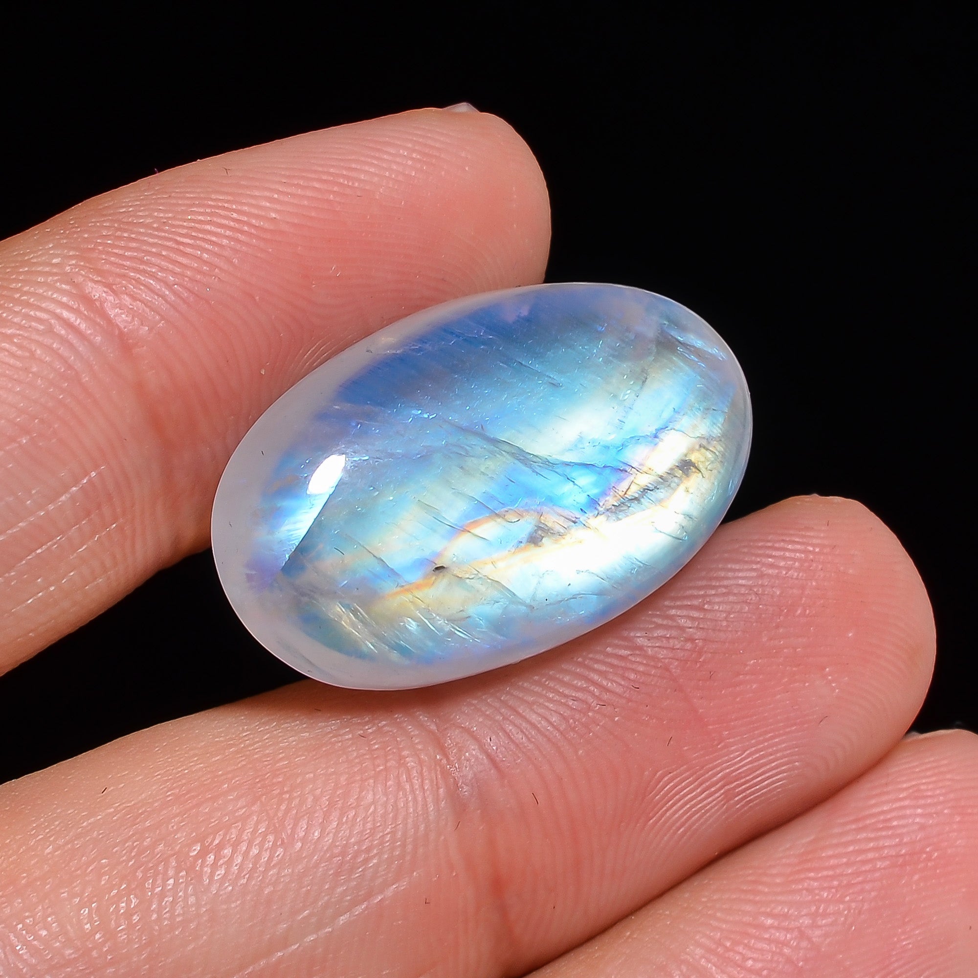 Natural Rainbow Moonstone Oval Shape Cabochon Loose Gemstone For Making Jewelry 24 Ct. 25X15X7 mm Y-10099