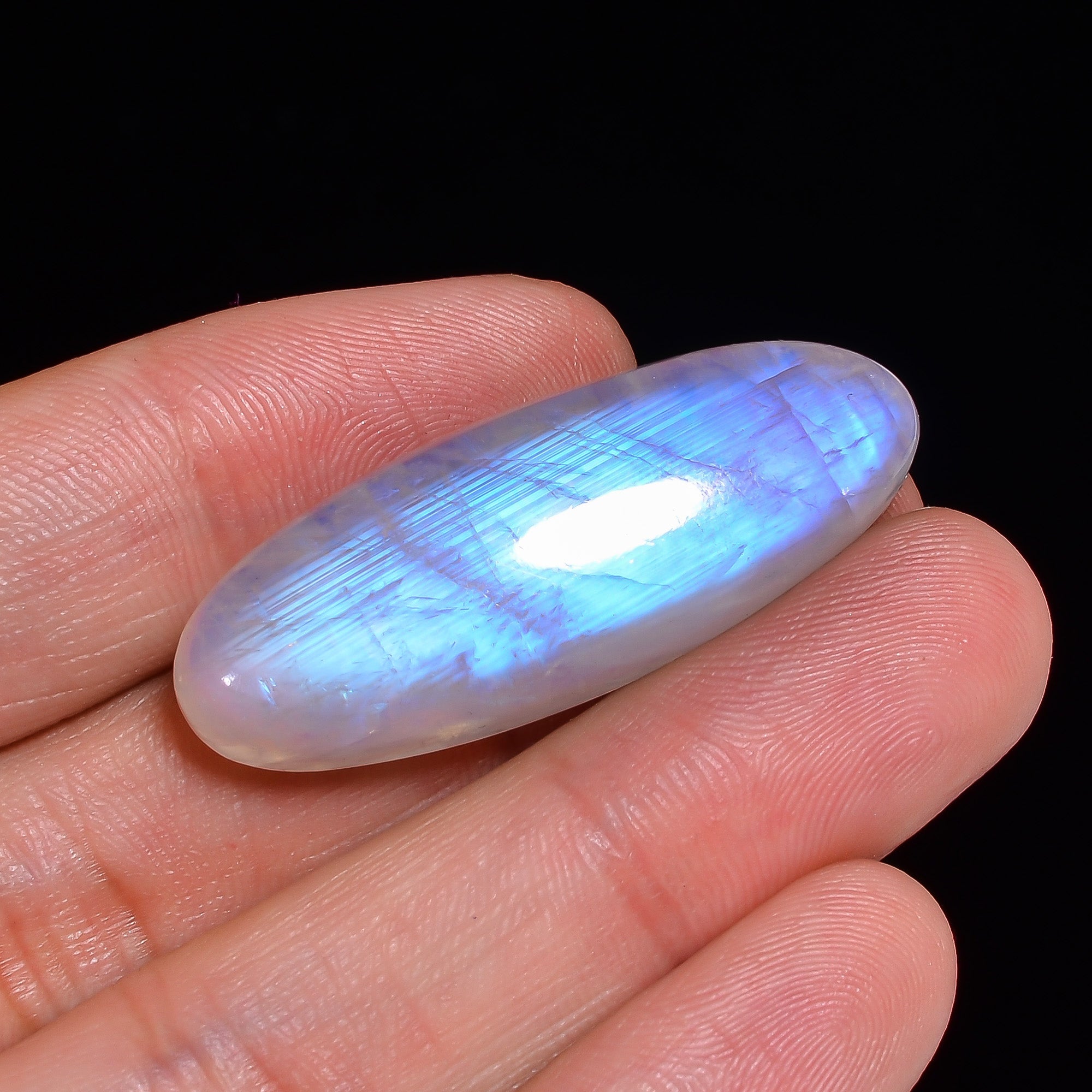 Natural Rainbow Moonstone Oval Shape Cabochon Loose Gemstone For Making Jewelry 46 Ct. 38X14X9 mm Y-10100