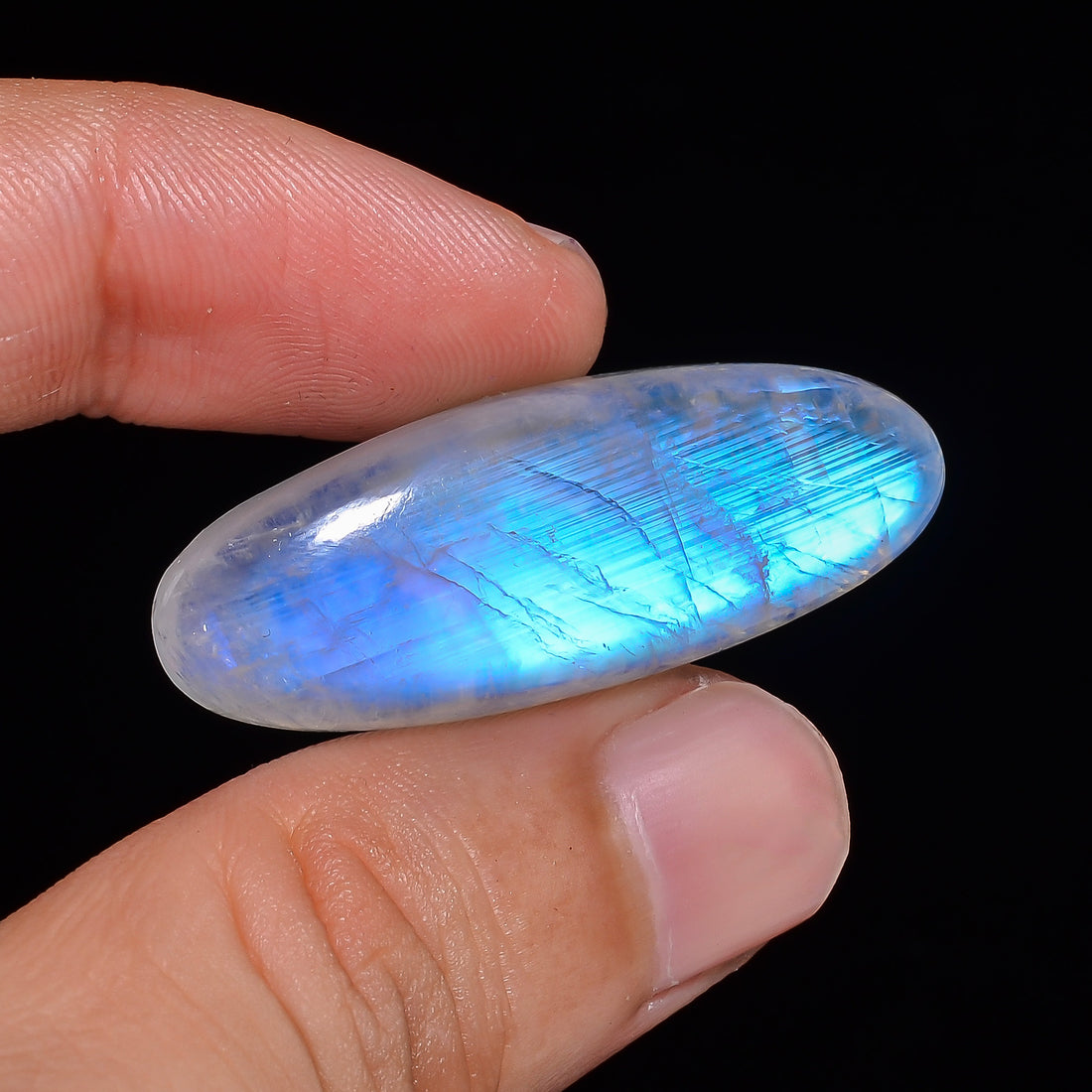 Natural Rainbow Moonstone Oval Shape Cabochon Loose Gemstone For Making Jewelry 46 Ct. 38X14X9 mm Y-10100