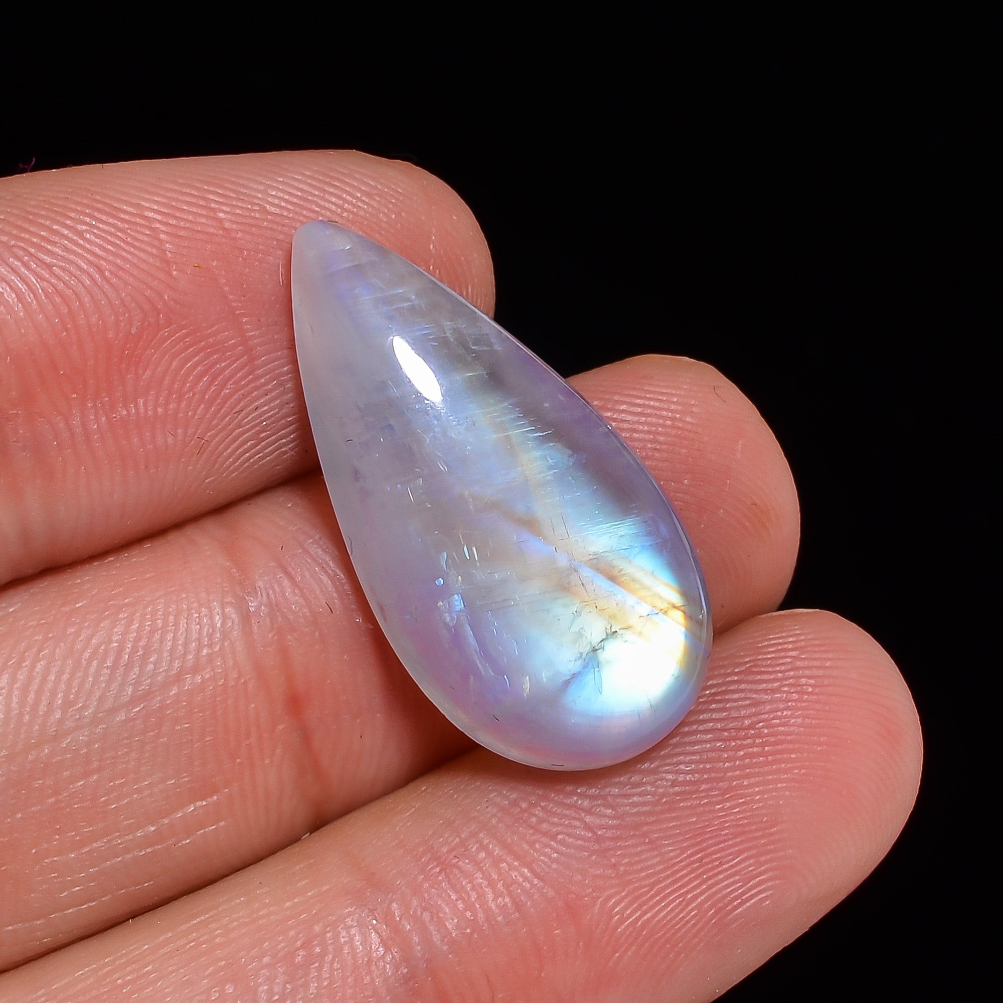 Natural Rainbow Moonstone Pear Shape Cabochon Loose Gemstone For Making Jewelry 16 Ct. 25X12X7 mm Y-10103