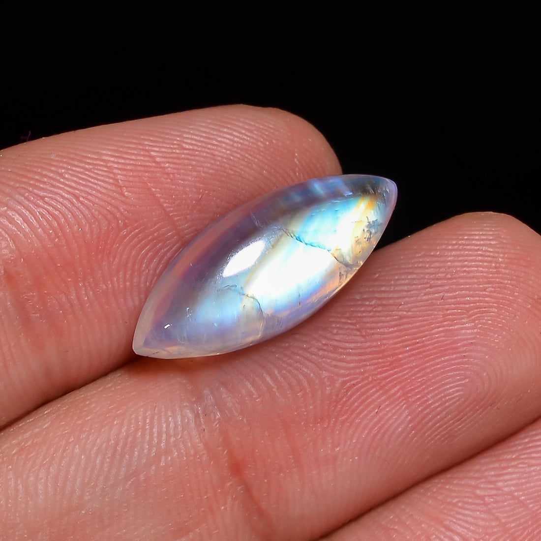 Natural Rainbow Moonstone Marquise Shape Cabochon Loose Gemstone For Making Jewelry 7.5 Ct. 19X8X6 mm Y-10105