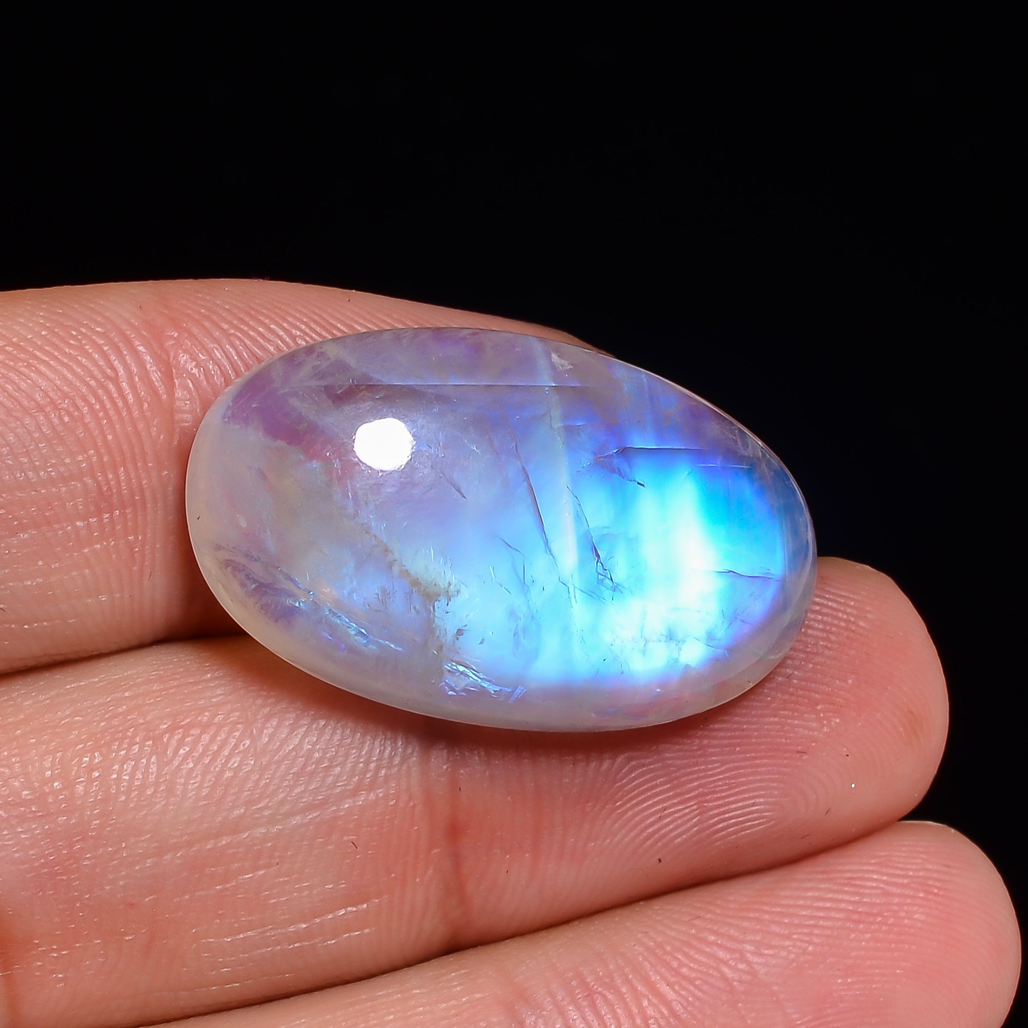 Natural Rainbow Moonstone Oval Shape Cabochon Loose Gemstone For Making Jewelry 34 Ct. 28X16X8 mm Y-10108