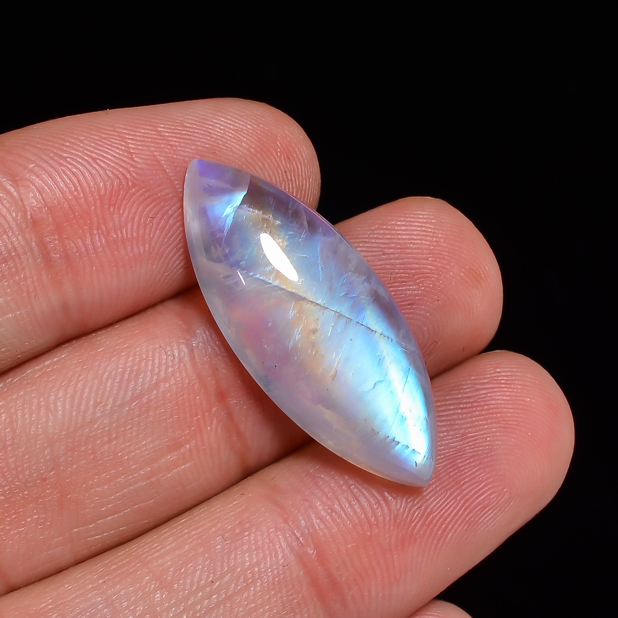 Natural Rainbow Moonstone Marquise Shape Cabochon Loose Gemstone For Making Jewelry 19.5 Ct. 29X11X7 mm Y-10111