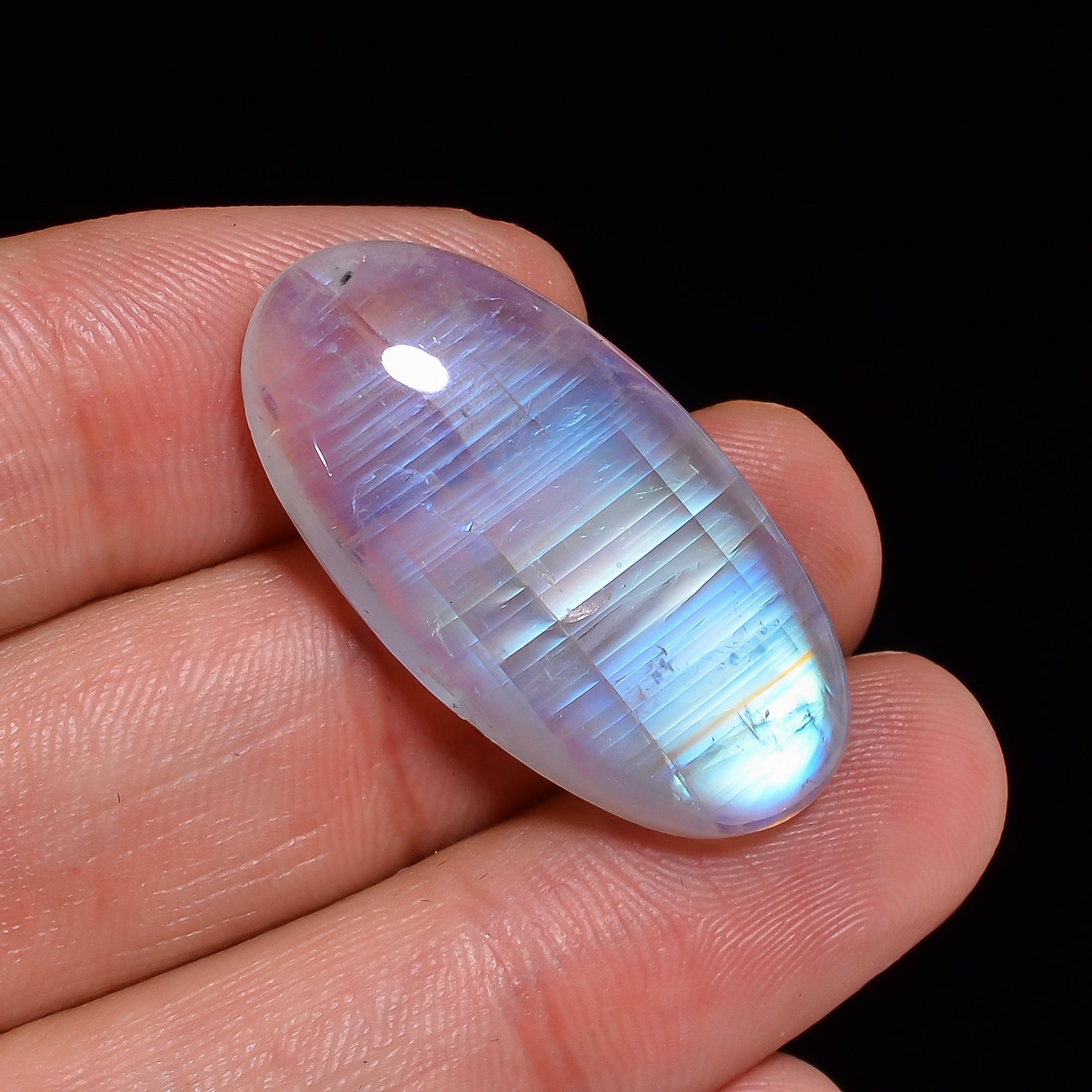 Natural Rainbow Moonstone Oval Shape Cabochon Loose Gemstone For Making Jewelry 31.5 Ct. 31X16X7 mm Y-10112