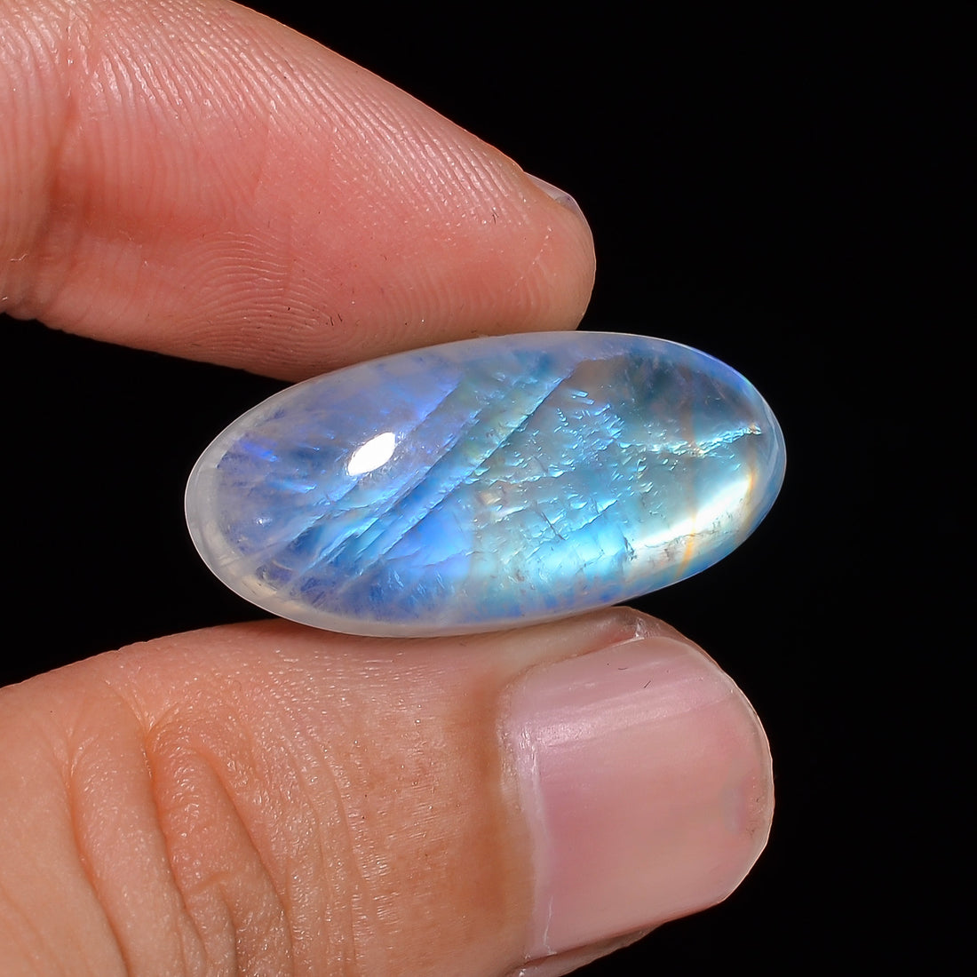 Natural Rainbow Moonstone Oval Shape Cabochon Loose Gemstone For Making Jewelry 22 Ct. 26X12X8 mm Y-10124