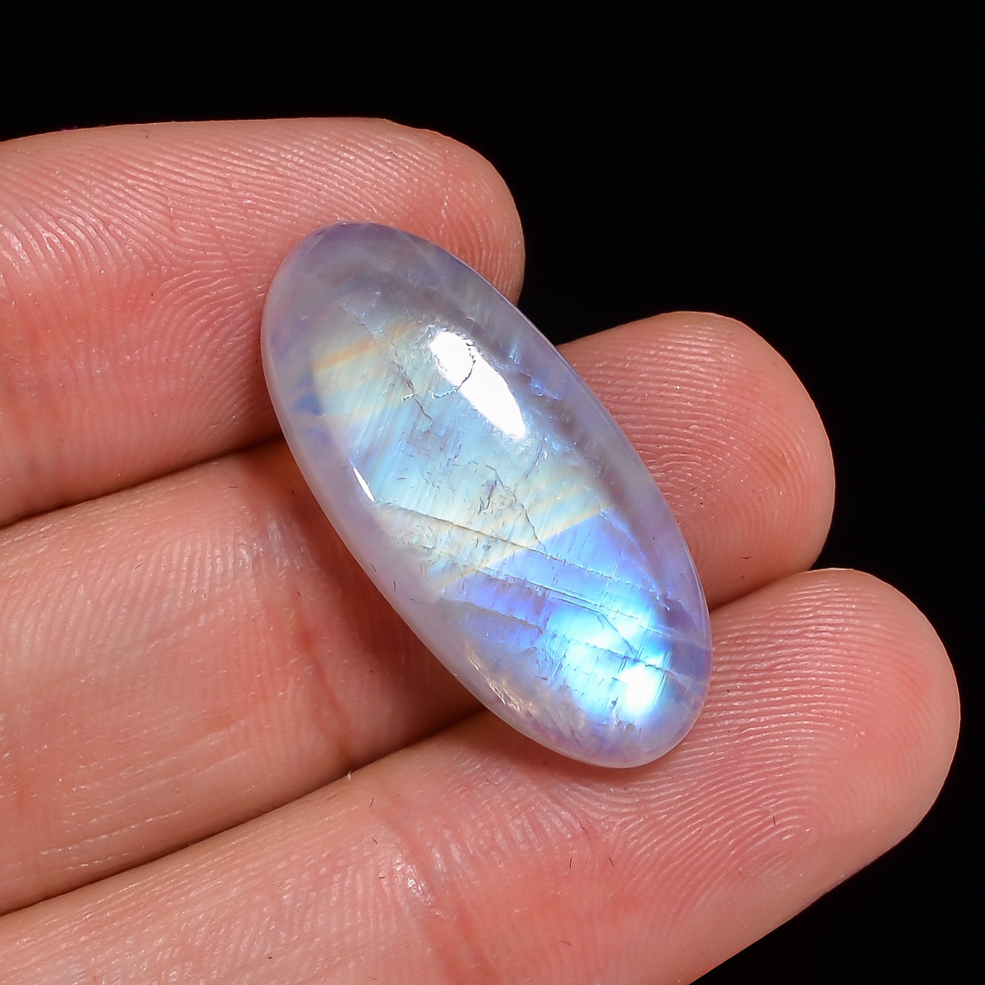 Natural Rainbow Moonstone Oval Shape Cabochon Loose Gemstone For Making Jewelry 22 Ct. 26X12X8 mm Y-10124