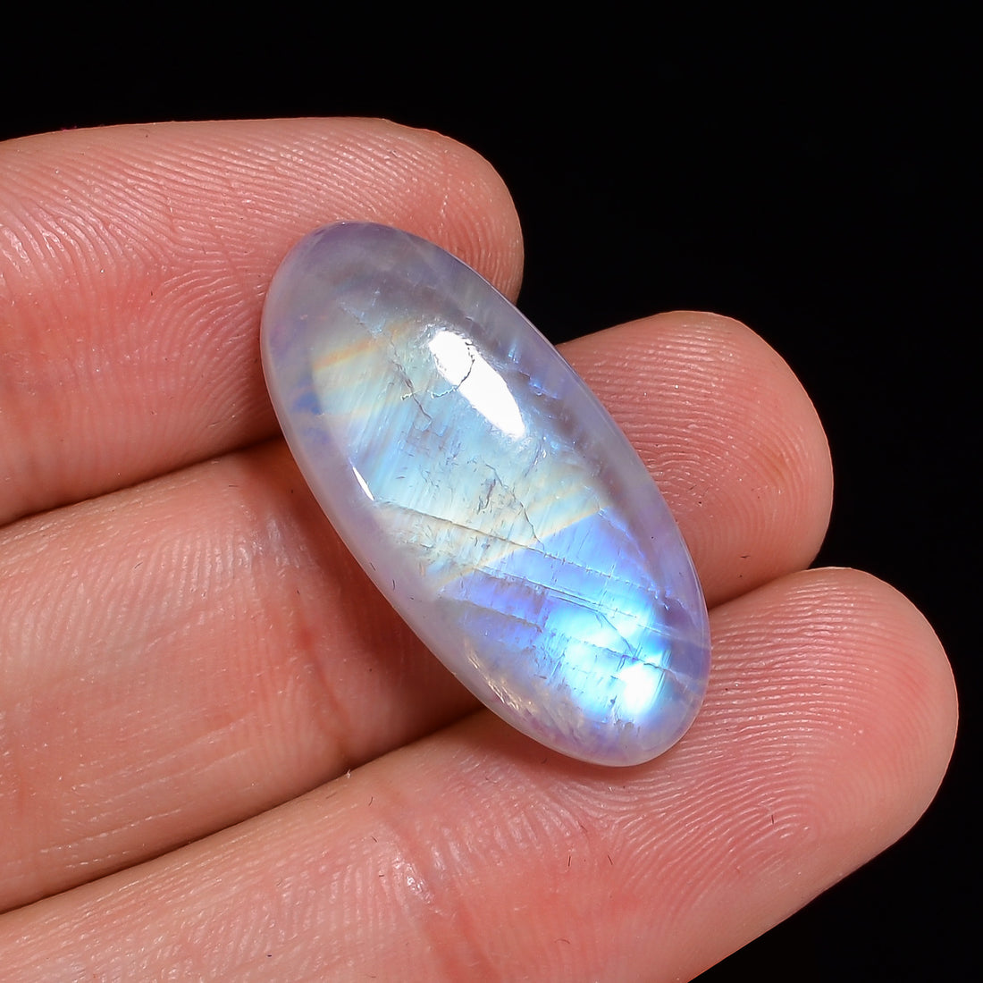 Natural Rainbow Moonstone Oval Shape Cabochon Loose Gemstone For Making Jewelry 22 Ct. 26X12X8 mm Y-10124