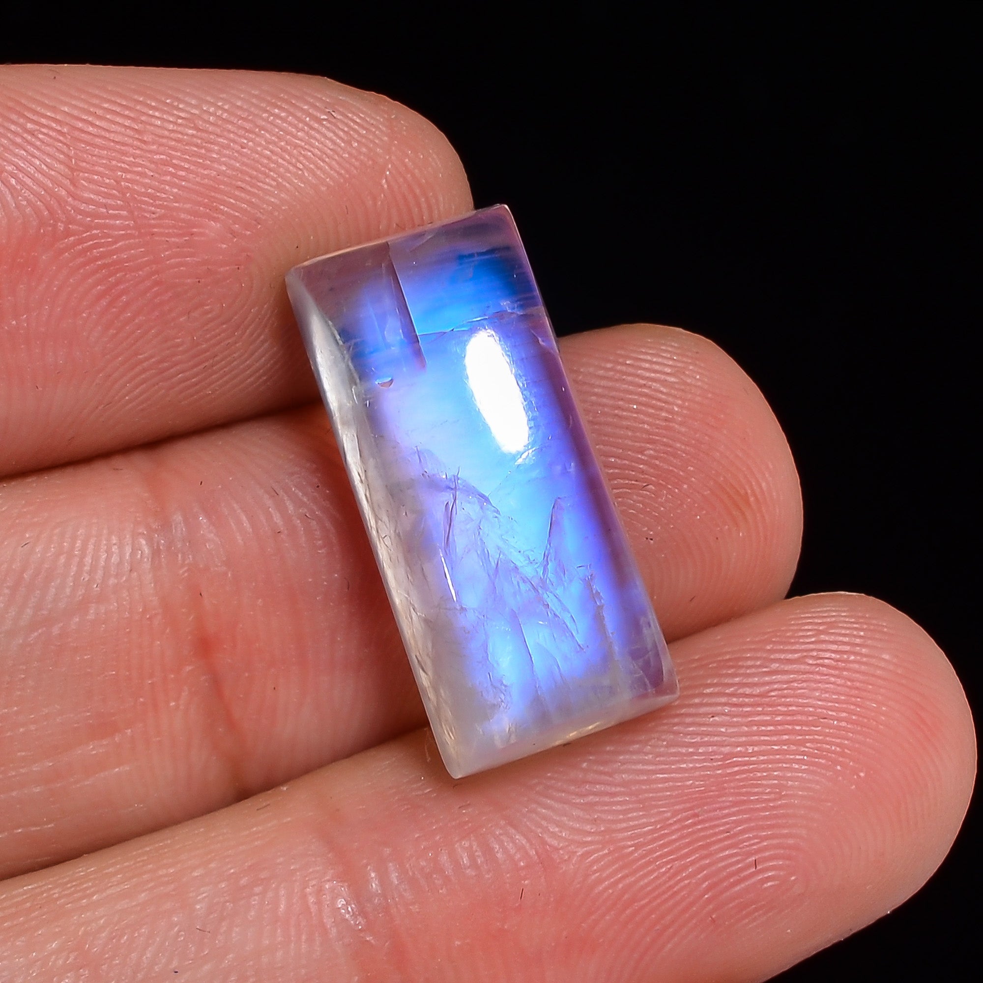 Natural Rainbow Moonstone Radiant Shape Cabochon Loose Gemstone For Making Jewelry 16.5 Ct. 20X9X8 mm Y-10125