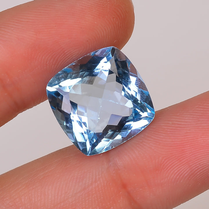 100% Natural Swiss Blue Topaz Cushion Shape Cut Stone Loose Gemstone For Making Jewelry 16.5 Ct. 14X14X8 mm Y-10145