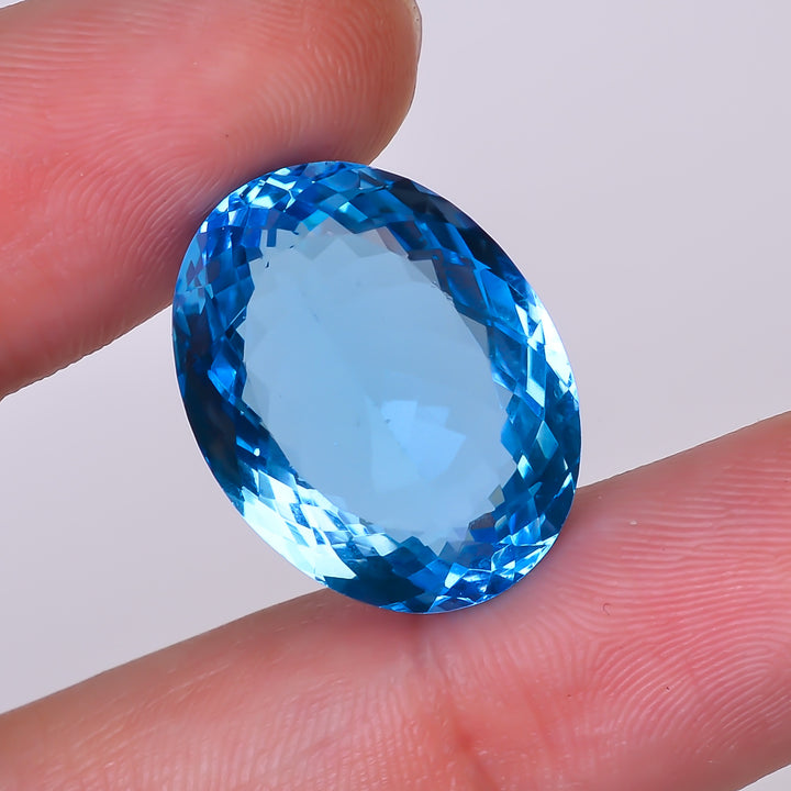 Natural Swiss Blue Topaz Oval Shape Cut Stone Loose Gemstone For Making Jewelry 27.5 Ct. 21X16X9 mm Y-10155