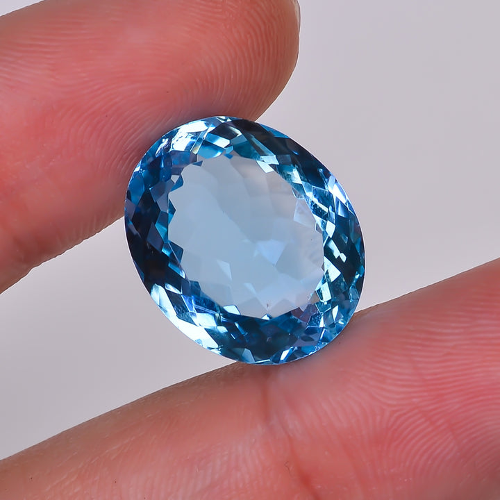 Natural Swiss Blue Topaz Oval Shape Cut Stone Loose Gemstone For Making Jewelry 17.5 Ct. 17X14X8 mm Y-10157
