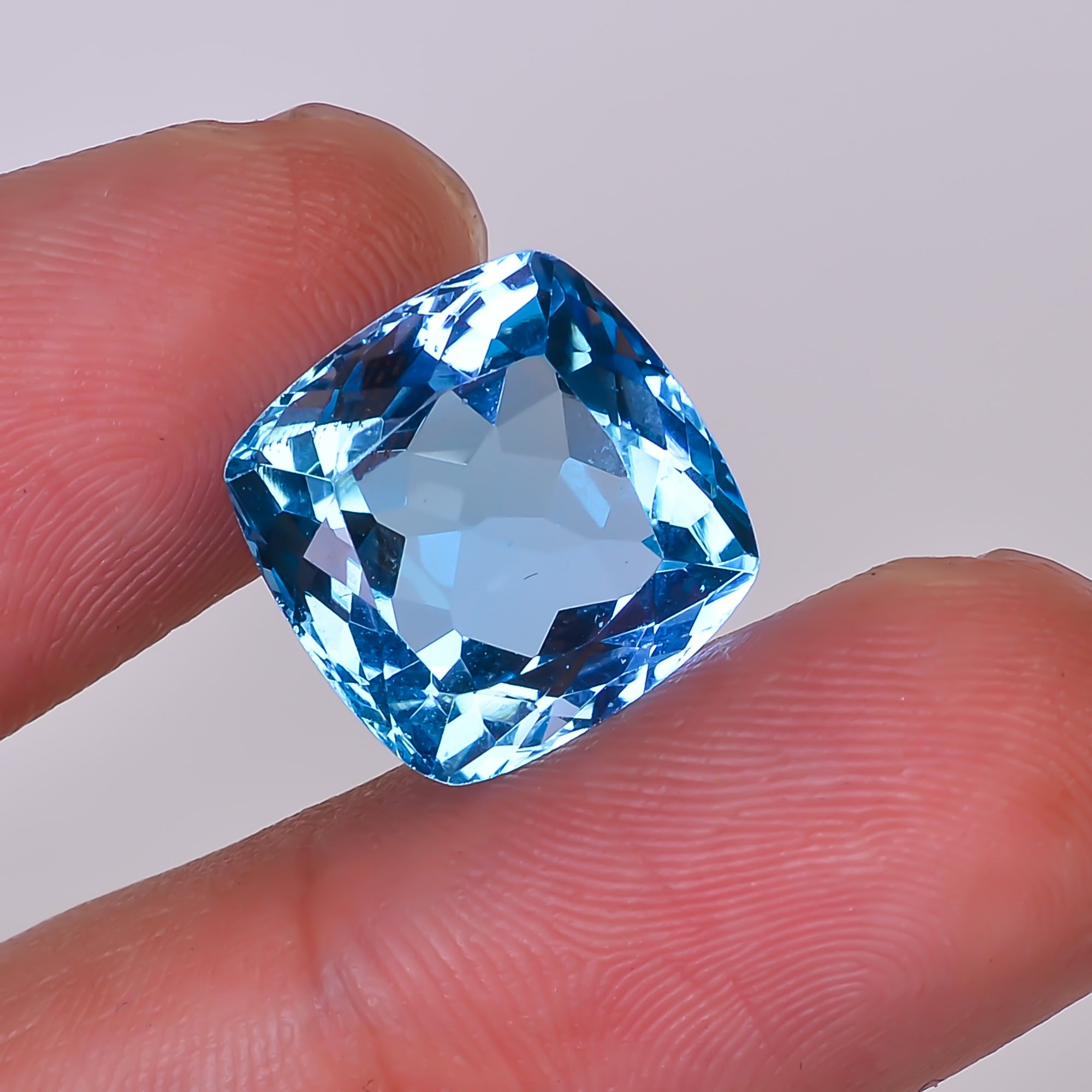 Natural Swiss Blue Topaz Cushion Shape Cut Stone Loose Gemstone For Making Jewelry 13 Ct. 13X13X8 mm Y-10158