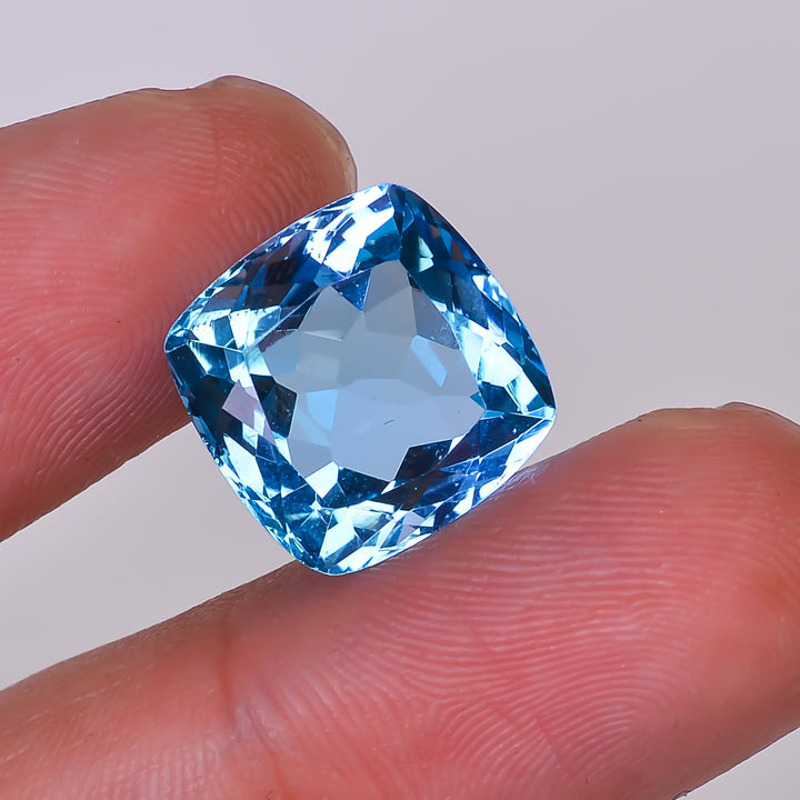 Natural Swiss Blue Topaz Cushion Shape Cut Stone Loose Gemstone For Making Jewelry 13 Ct. 13X13X8 mm Y-10158