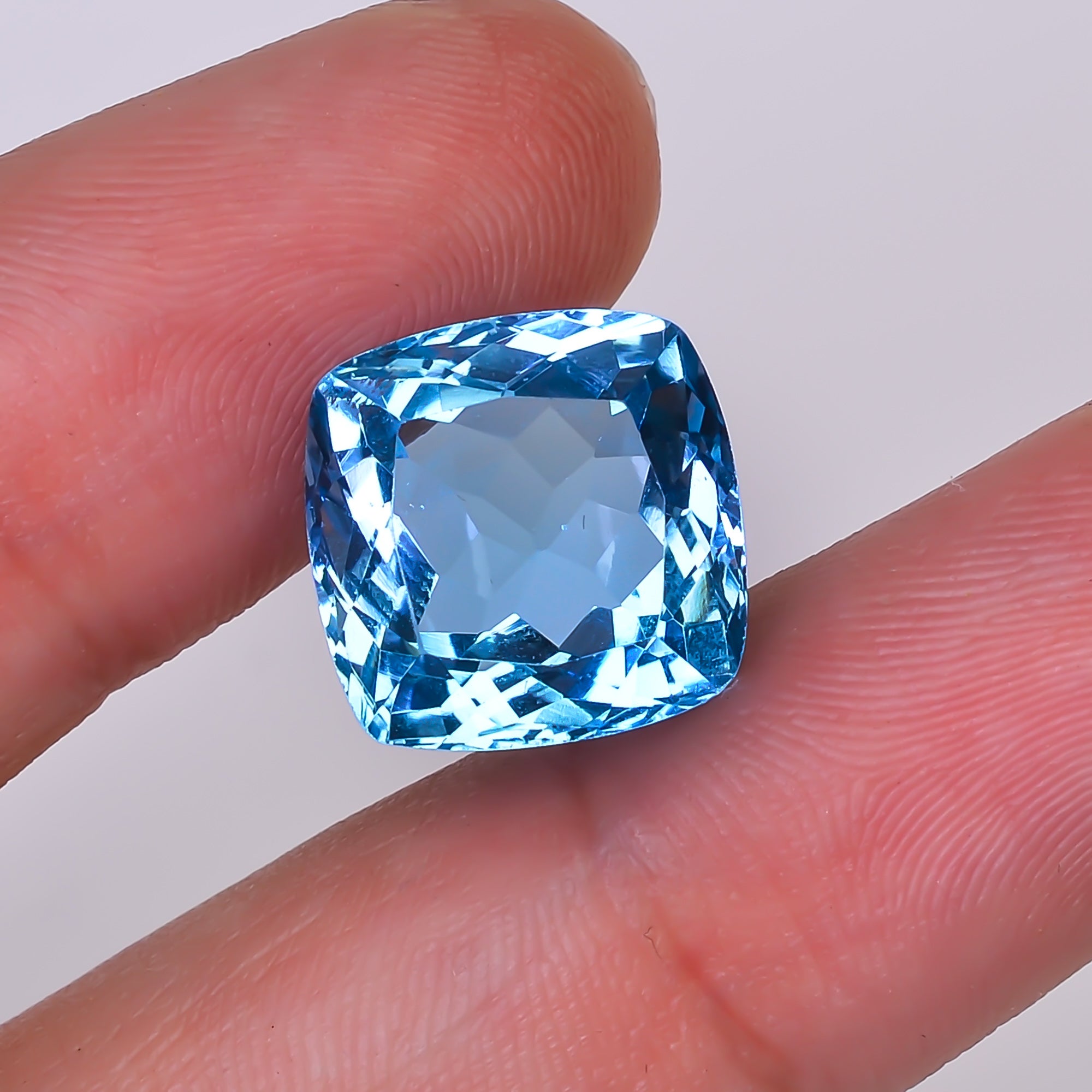Natural Swiss Blue Topaz Cushion Shape Cut Stone Loose Gemstone For Making Jewelry 13 Ct. 13X13X8 mm Y-10158