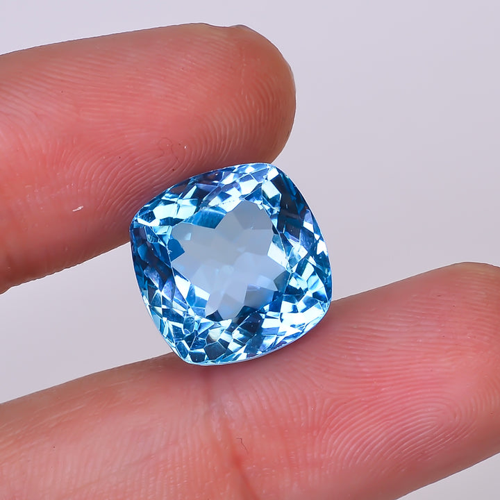 Natural Swiss Blue Topaz Cushion Shape Cut Stone Loose Gemstone For Making Jewelry 16.5 Ct. 13X13X9 mm Y-10162
