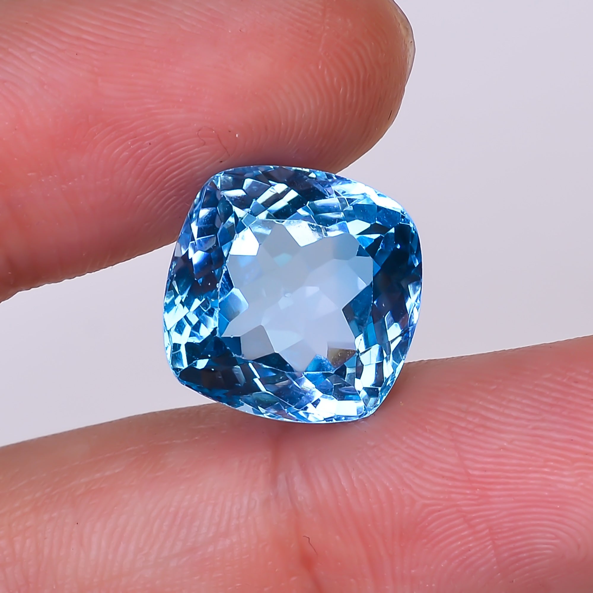 Natural Swiss Blue Topaz Cushion Shape Cut Stone Loose Gemstone For Making Jewelry 16.5 Ct. 13X13X9 mm Y-10162