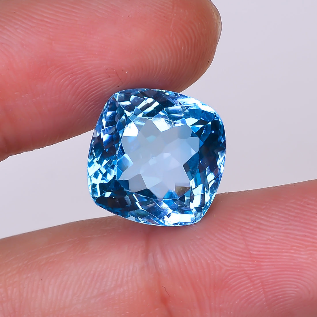 Natural Swiss Blue Topaz Cushion Shape Cut Stone Loose Gemstone For Making Jewelry 16.5 Ct. 13X13X9 mm Y-10162