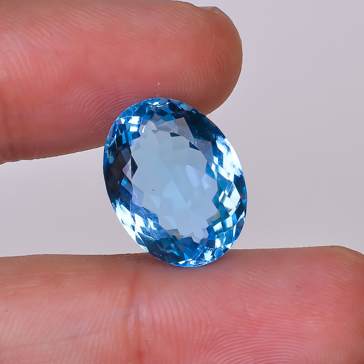 Natural Swiss Blue Topaz Oval Shape Cut Stone Loose Gemstone For Making Jewelry 13.5 Ct. 16X12X8 mm Y-10166