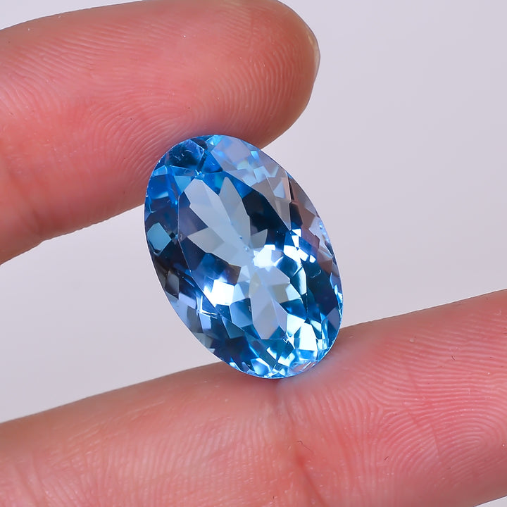 Natural Swiss Blue Topaz Oval Shape Cut Stone Loose Gemstone For Making Jewelry 16.5 Ct. 19X12X9 mm Y-10168