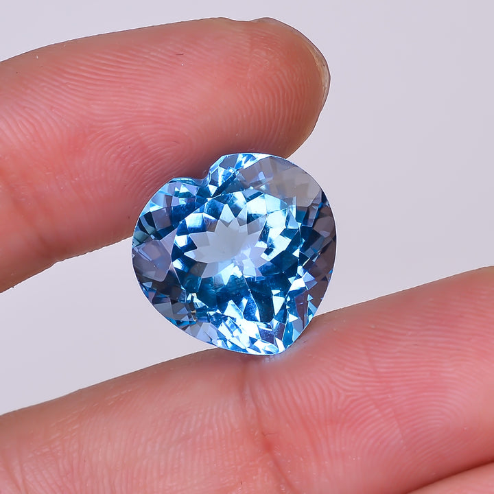 Natural Swiss Blue Topaz Heart Shape Cut Stone Loose Gemstone For Making Jewelry 16 Ct. 15X15X9 mm Y-10171