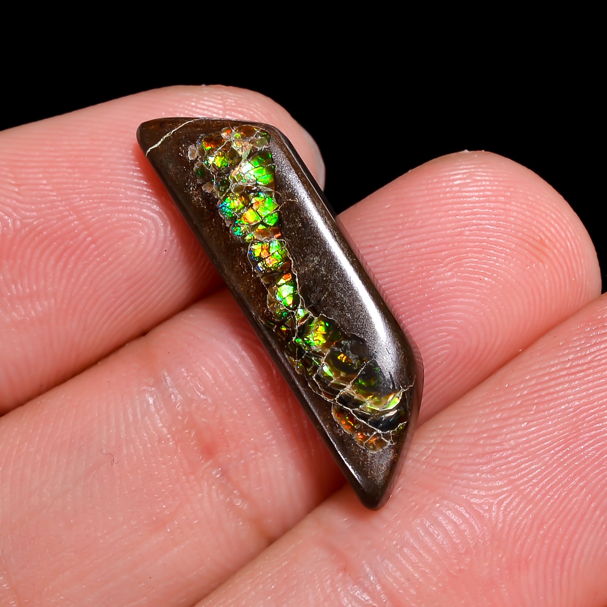 Natural Ammolite Fancy Shape Cabochon Loose Gemstone For Making Jewelry 8 Ct. 25X7X3 mm Y-10237