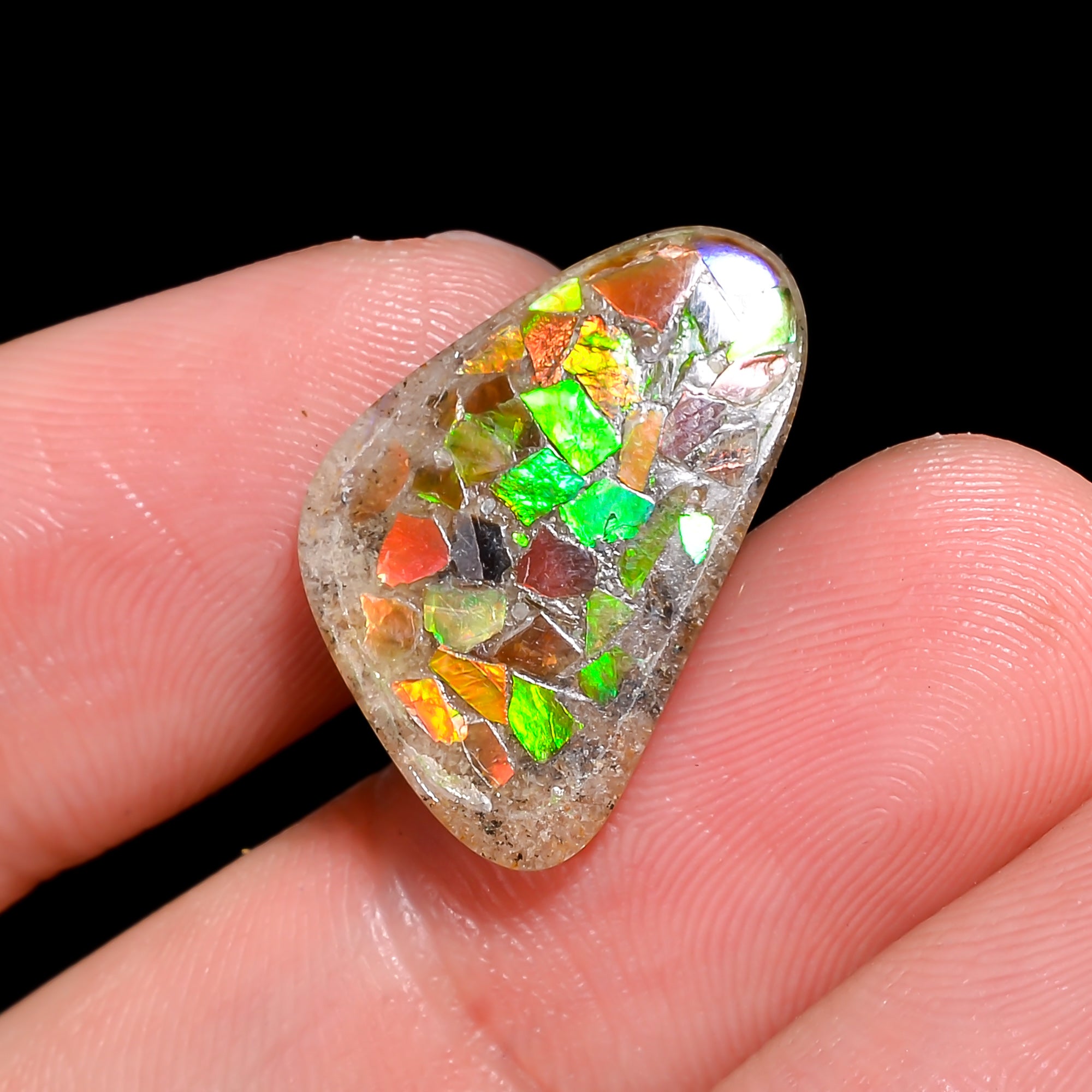 Natural Ammolite Fancy Shape Cabochon Loose Gemstone For Making Jewelry 3.5 Ct. 21X12X2 mm Y-10238