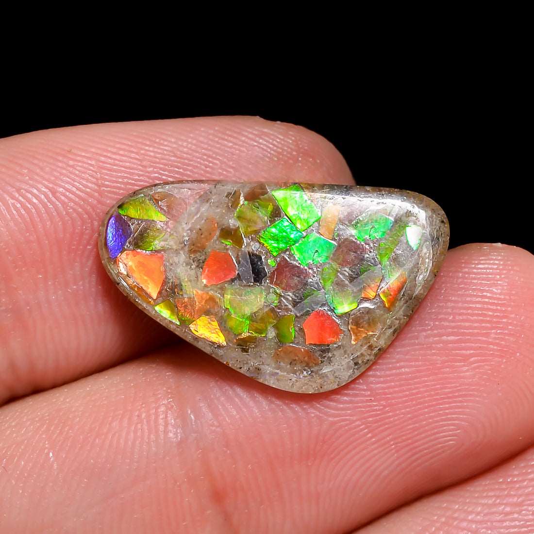 Natural Ammolite Fancy Shape Cabochon Loose Gemstone For Making Jewelry 3.5 Ct. 21X12X2 mm Y-10238
