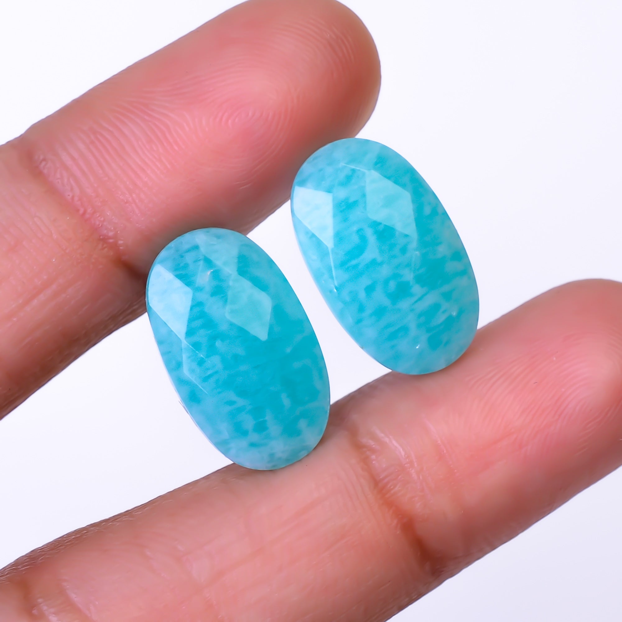 Natural Amazonite Oval Shape Faceted Loose Gemstone Pair For Making Earrings 15 Ct. 17X10X5 mm Y-10381