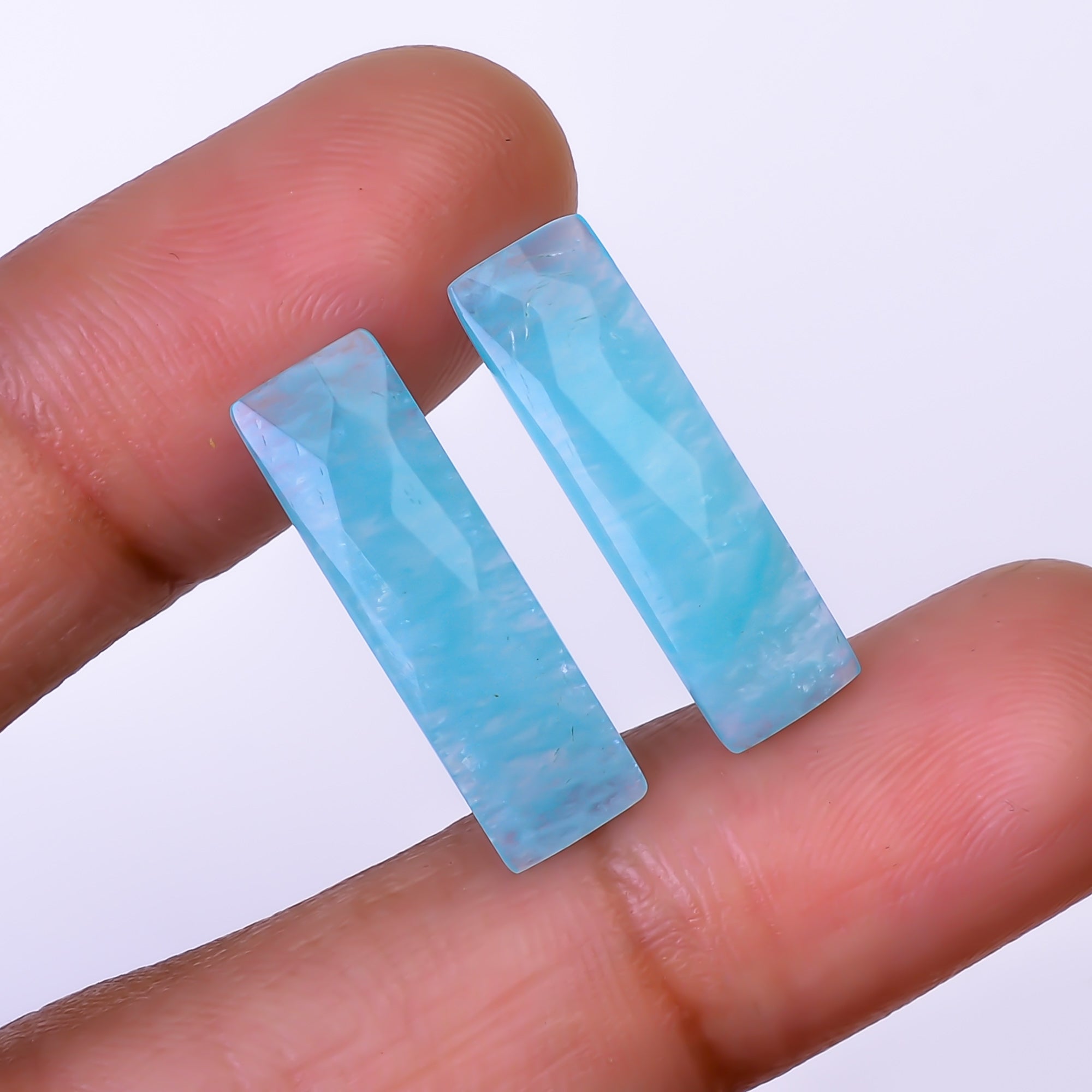 Natural Amazonite Radiant Shape Faceted Loose Gemstone Pair For Making Earrings 6 Ct. 21X6X2 mm Y-10382