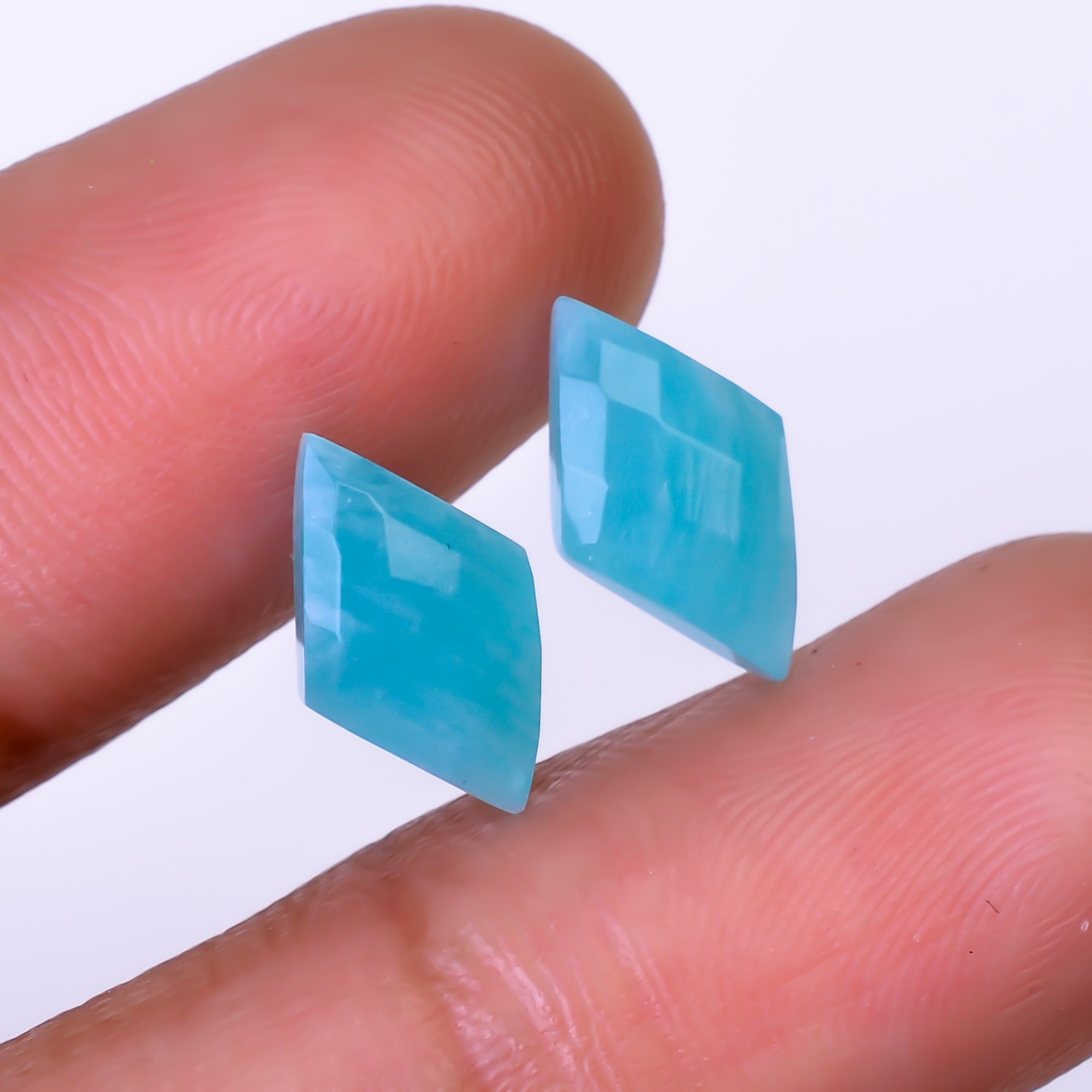Natural Amazonite Flat Diamond Shape Faceted Loose Gemstone Pair For Making Earrings 3.5 Ct. 11X7X4 mm Y-10383