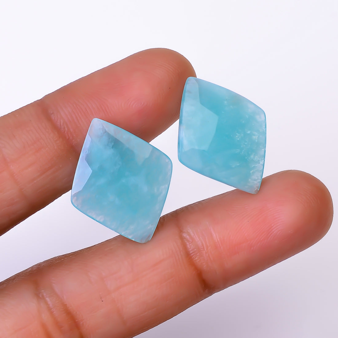 Natural Amazonite Flat Diamond Shape Faceted Loose Gemstone Pair For Making Earrings 14 Ct. 21X17X4 mm Y-10385