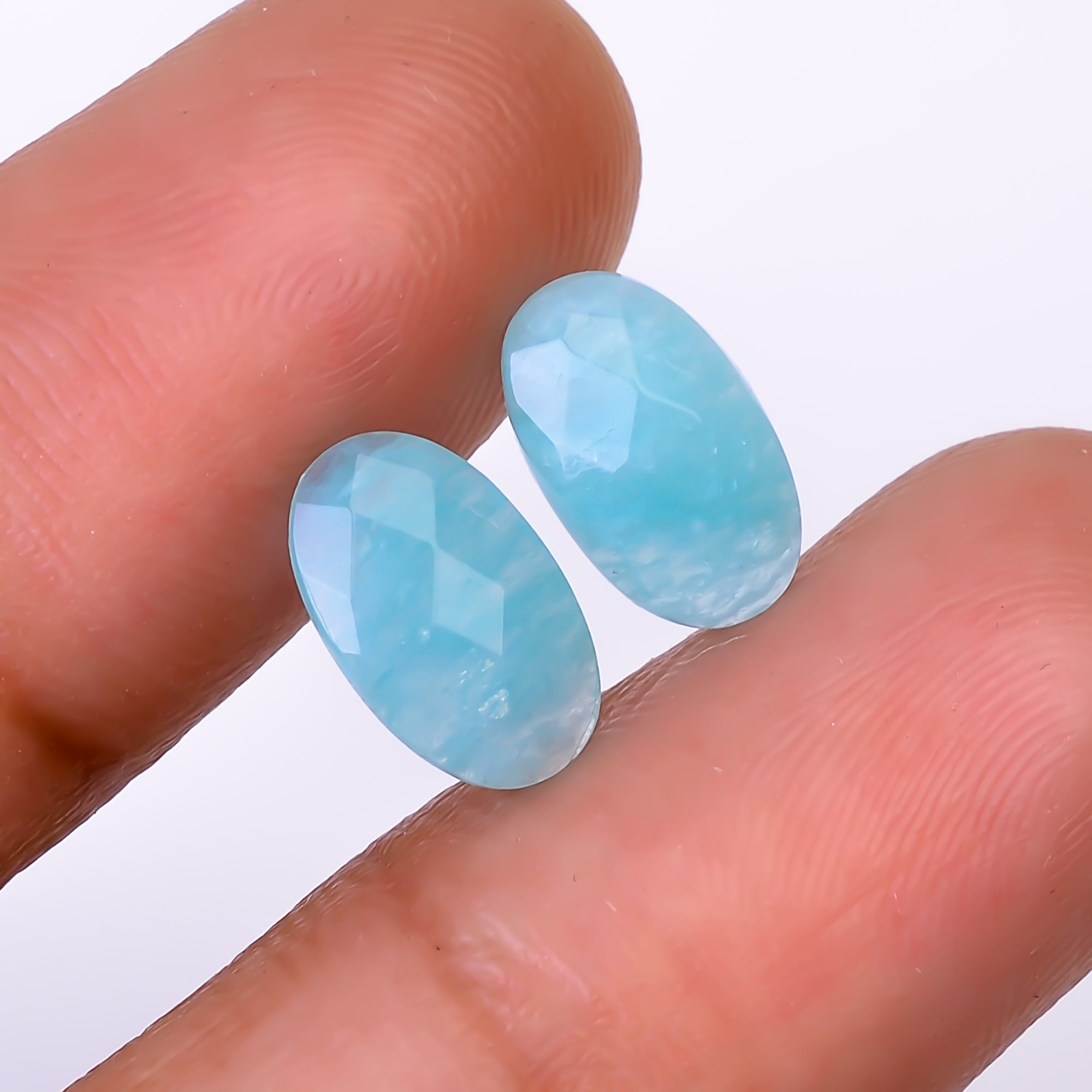Natural Amazonite Oval Shape Faceted Loose Gemstone Pair For Making Earrings 3 Ct. 10X6X3 mm Y-10386