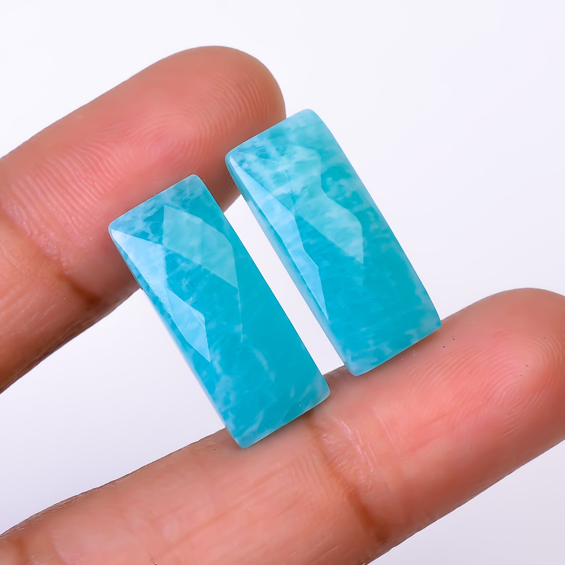 Natural Amazonite Radiant Shape Faceted Loose Gemstone Pair For Making Earrings 19.5 Ct. 20X8X6 mm Y-10387