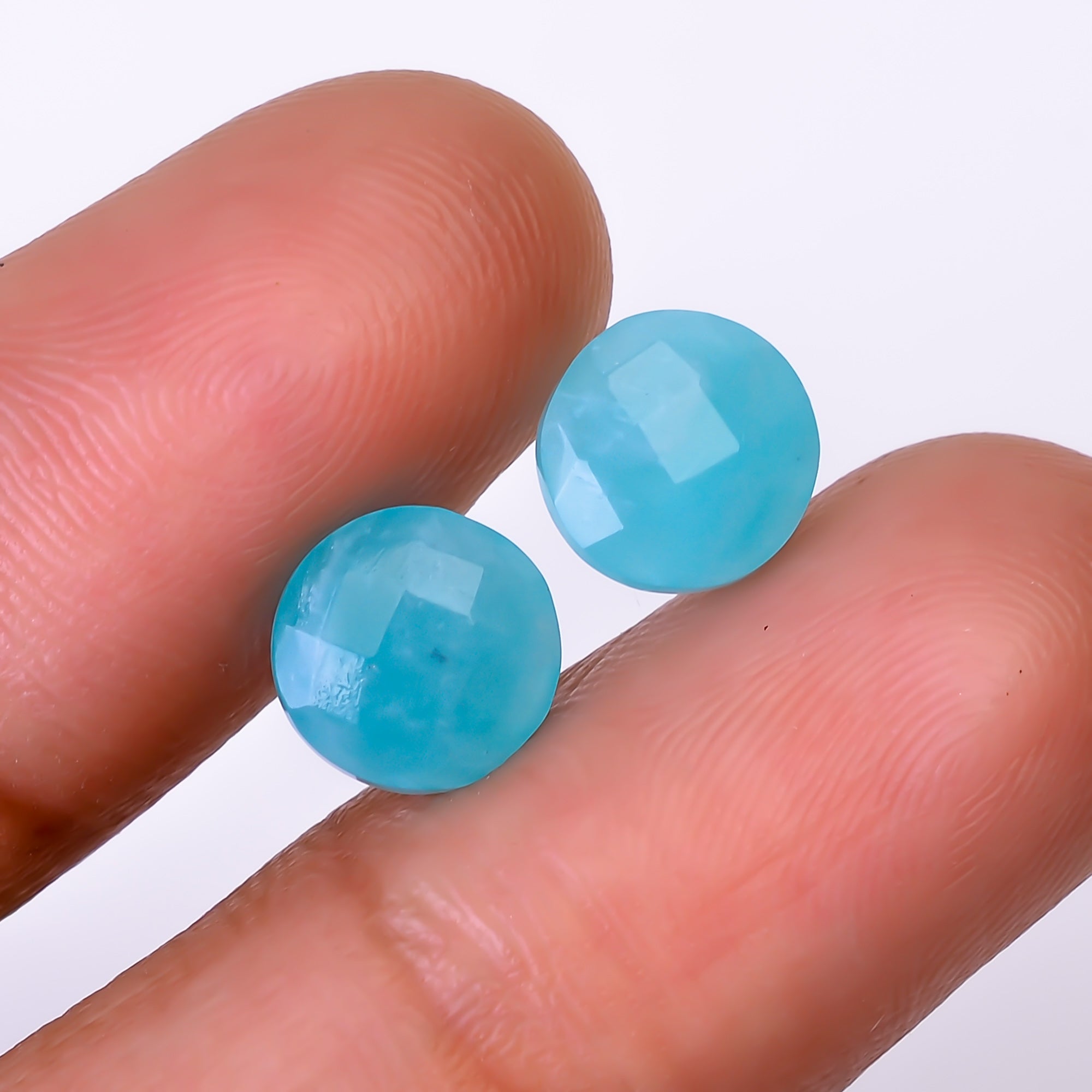 Natural Amazonite Round Shape Faceted Loose Gemstone Pair For Making Earrings 3.5 Ct. 7X7X4 mm Y-10388