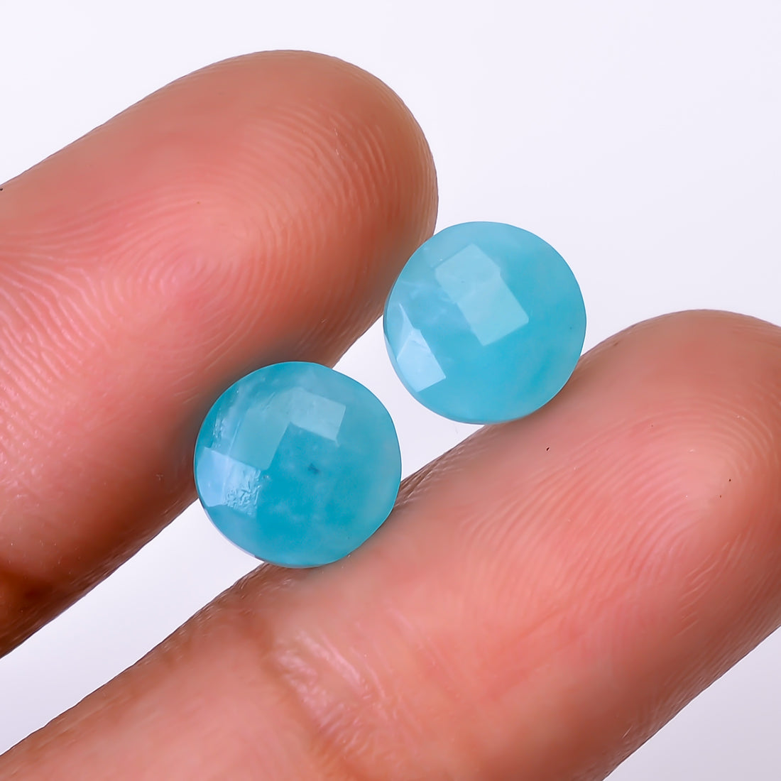 Natural Amazonite Round Shape Faceted Loose Gemstone Pair For Making Earrings 3.5 Ct. 7X7X4 mm Y-10388