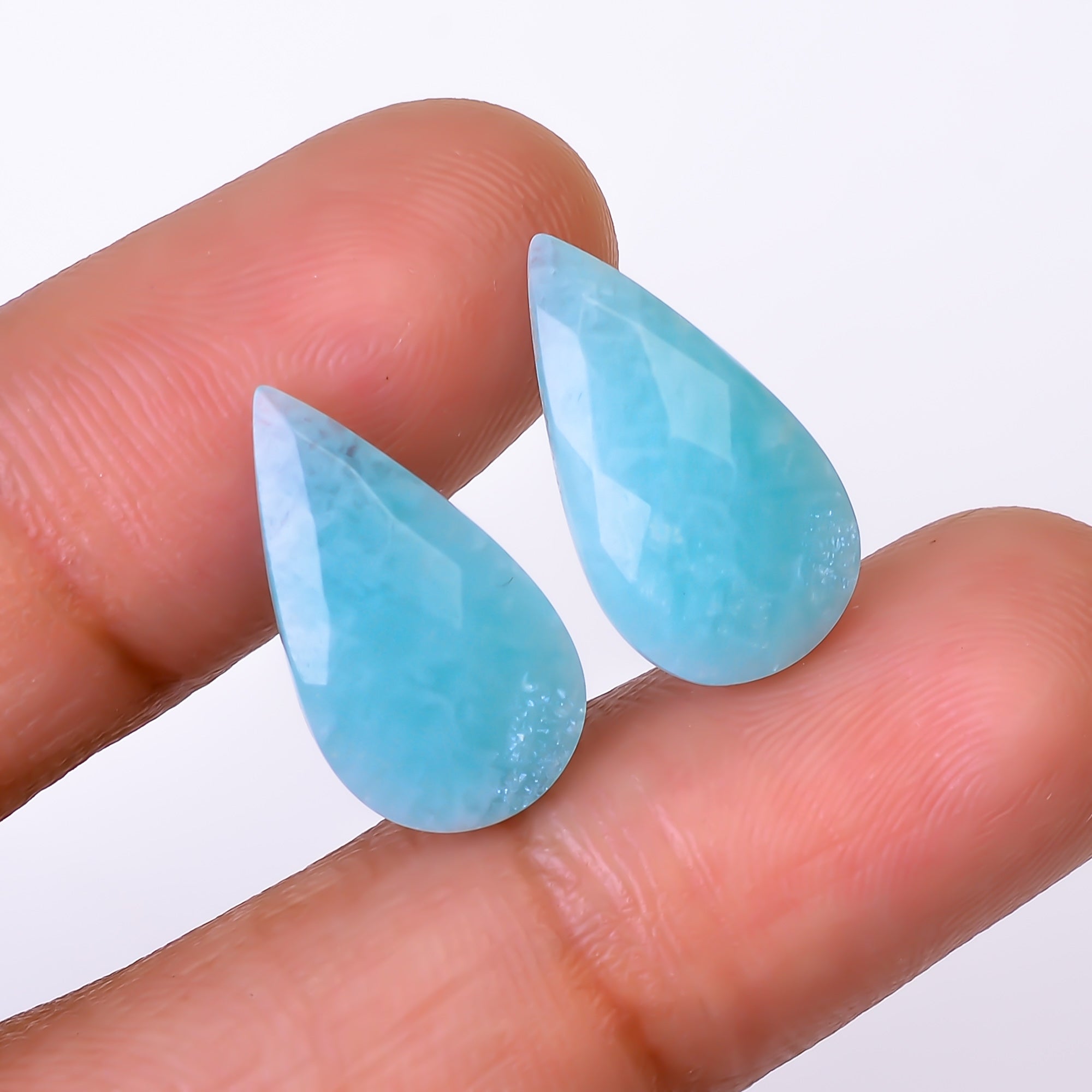 Natural Amazonite Pear Shape Faceted Loose Gemstone Pair For Making Earrings 7 Ct. 17X9X3 mm Y-10389