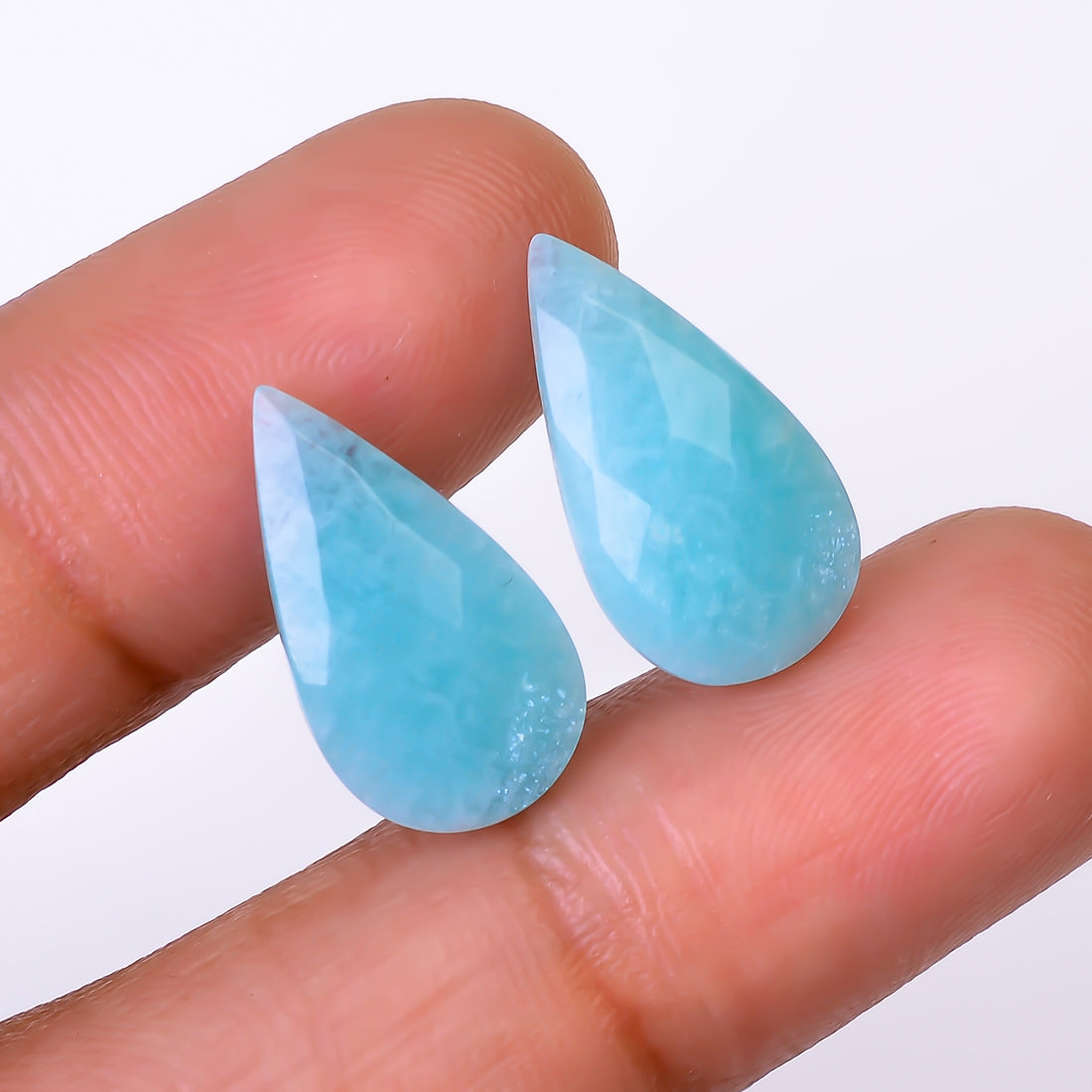 Natural Amazonite Pear Shape Faceted Loose Gemstone Pair For Making Earrings 7 Ct. 17X9X3 mm Y-10389