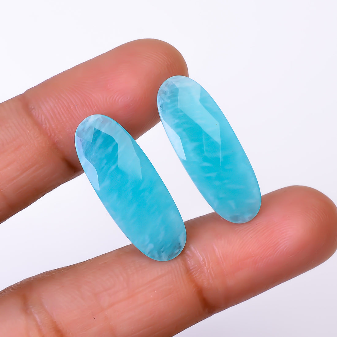 Natural Amazonite Oval Shape Faceted Loose Gemstone Pair For Making Earrings 11.5 Ct. 24X9X3 mm Y-10390