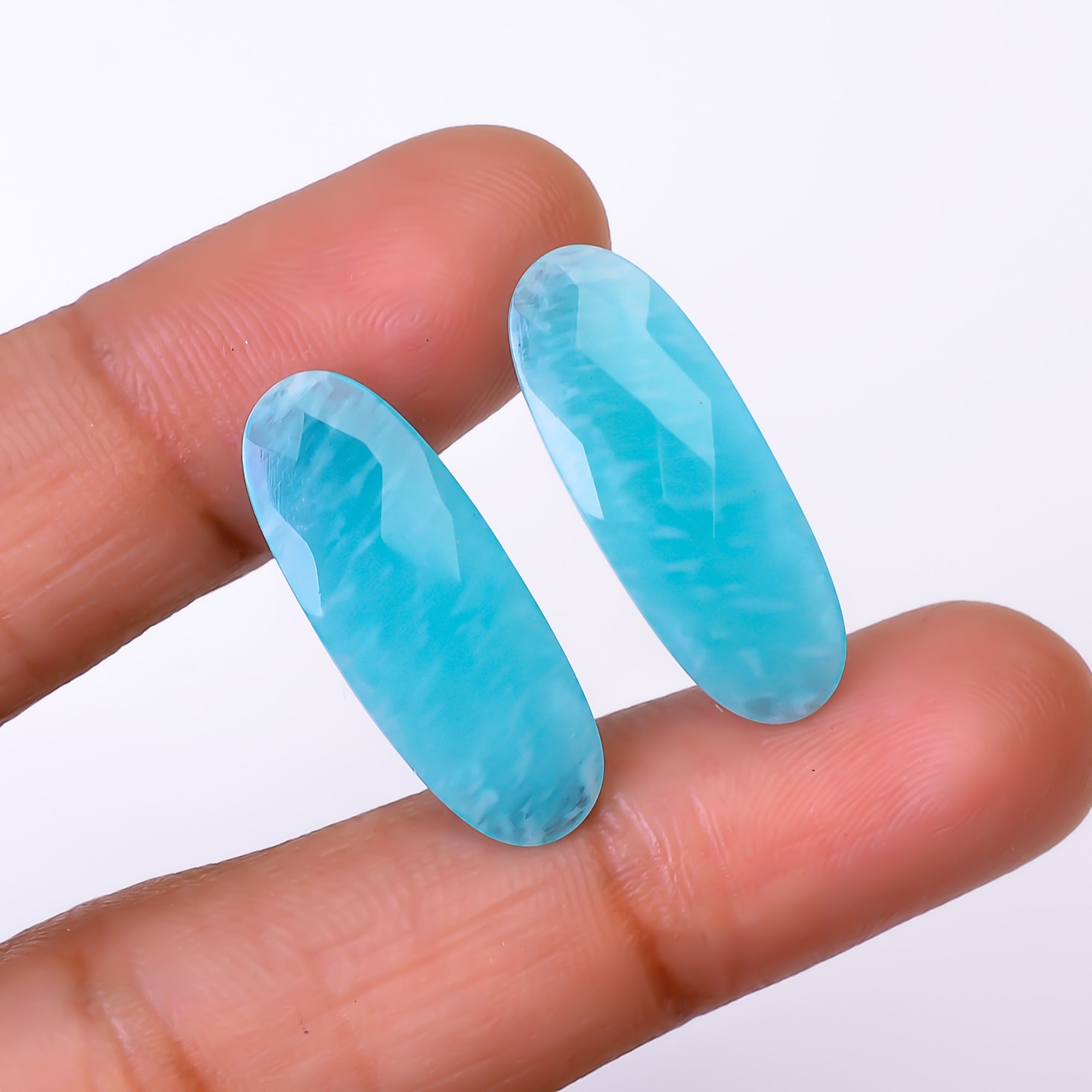 Natural Amazonite Oval Shape Faceted Loose Gemstone Pair For Making Earrings 11.5 Ct. 24X9X3 mm Y-10390