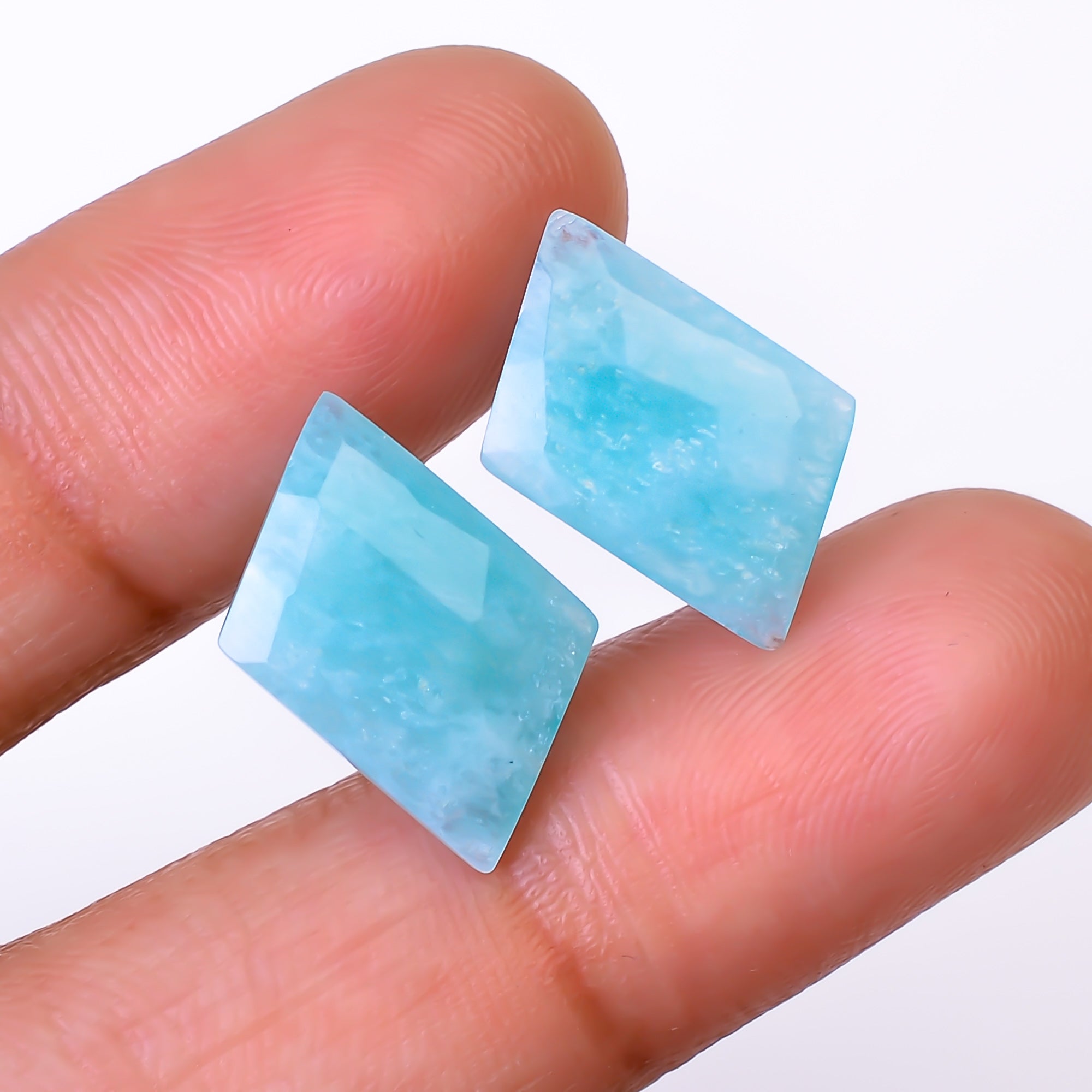 Natural Amazonite Fancy Shape Faceted Loose Gemstone Pair For Making Earrings 8 Ct. 17X9X4 mm Y-10392