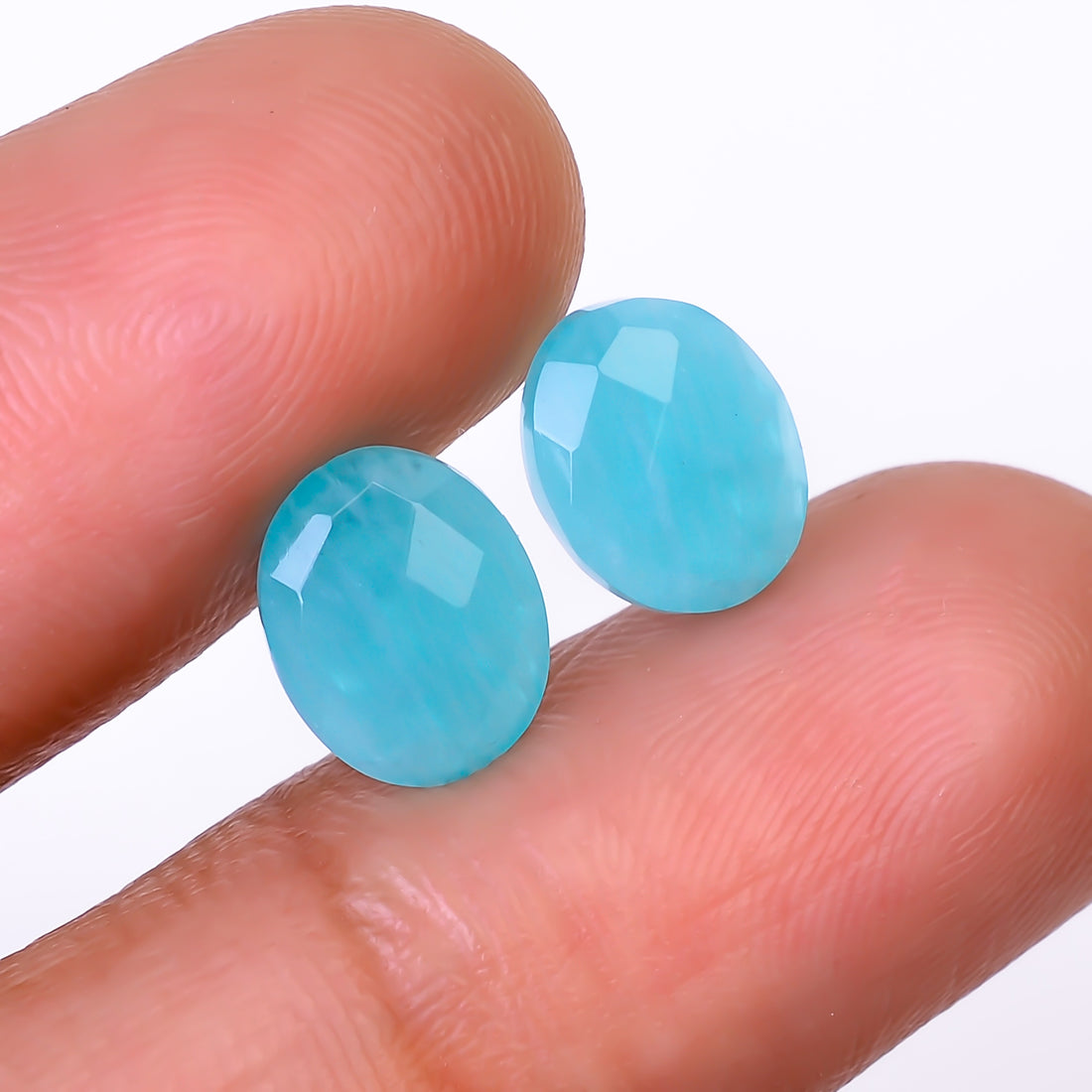 Natural Amazonite Oval Shape Faceted Loose Gemstone Pair For Making Earrings 3.5 Ct. 8X7X4 mm Y-10393