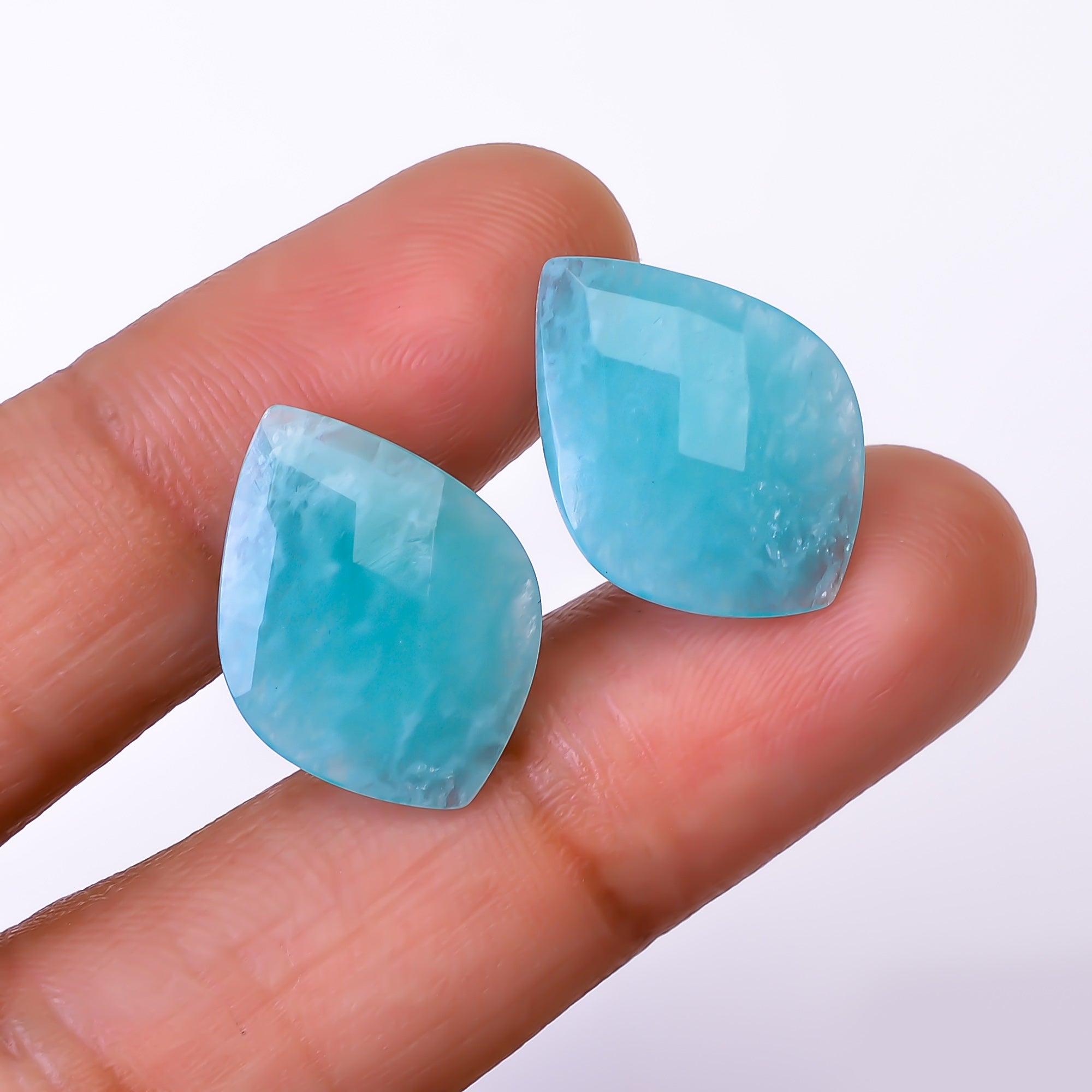 Natural Amazonite Shield Shape Faceted Loose Gemstone Pair For Making Earrings 12.5 Ct. 19X14X4 mm Y-10395