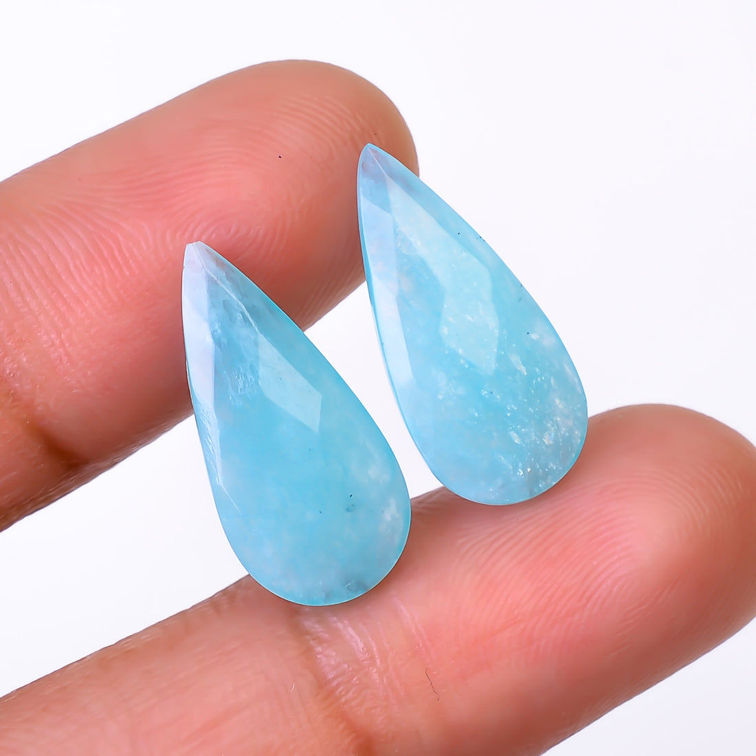 Natural Amazonite Pear Shape Faceted Loose Gemstone Pair For Making Earrings 7 Ct. 18X8X3 mm Y-10396