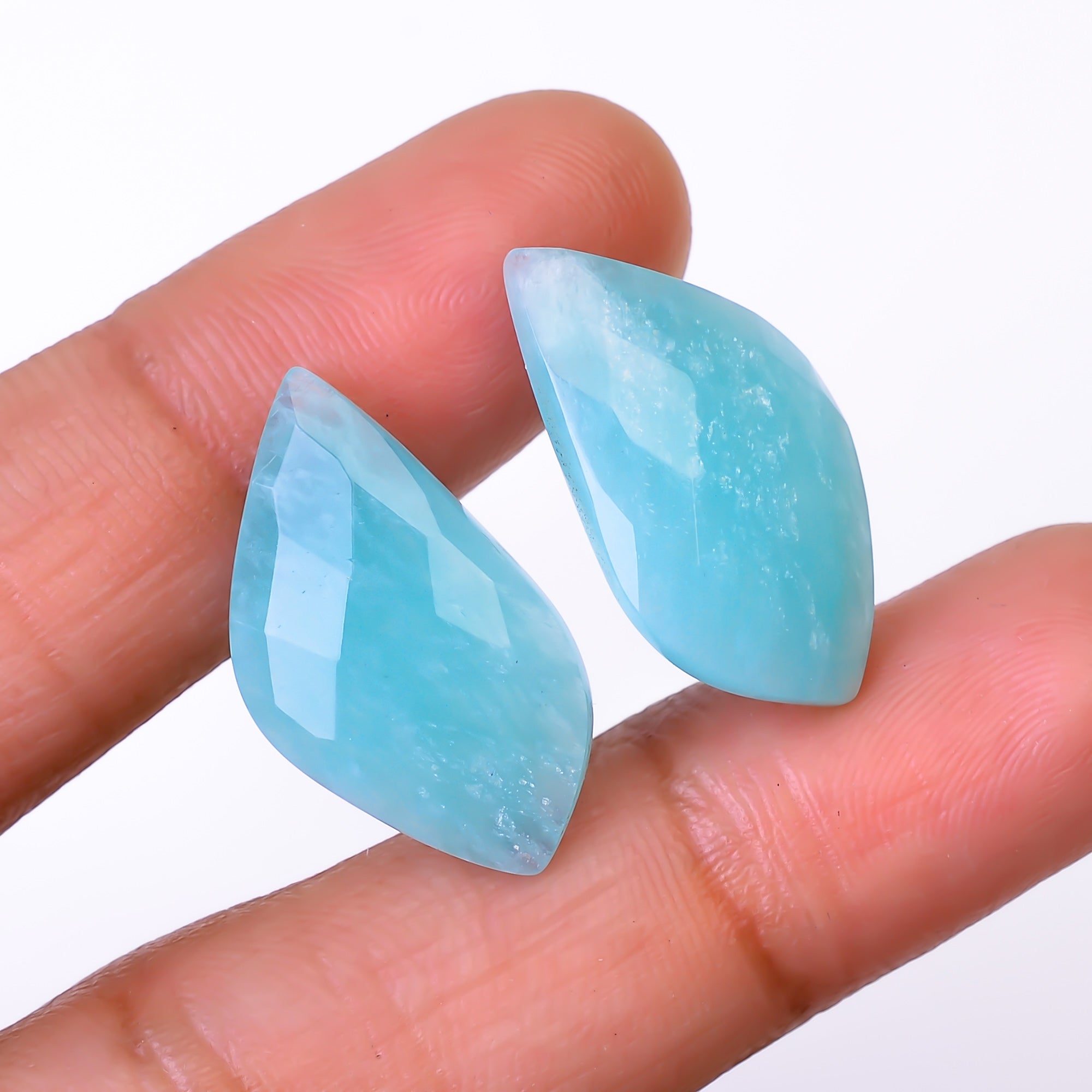 Natural Amazonite Fancy Shape Faceted Loose Gemstone Pair For Making Earrings 14.5 Ct. 23X12X4 mm Y-10398