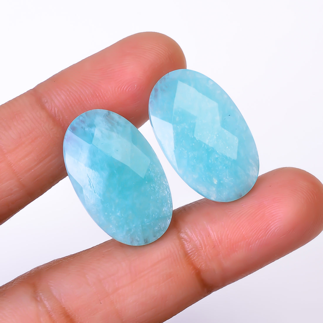 Natural Amazonite Oval Shape Faceted Loose Gemstone Pair For Making Earrings 20 Ct. 23X14X4 mm Y-10399