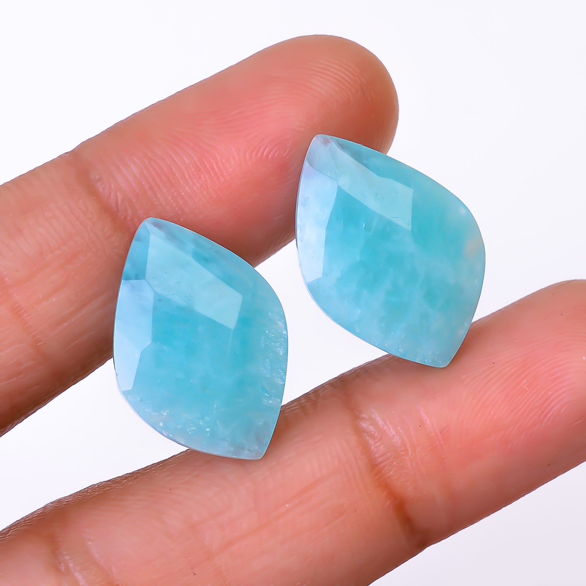 Natural Amazonite Fancy Shape Faceted Loose Gemstone Pair For Making Earrings 13 Ct. 19X13X4 mm Y-10400